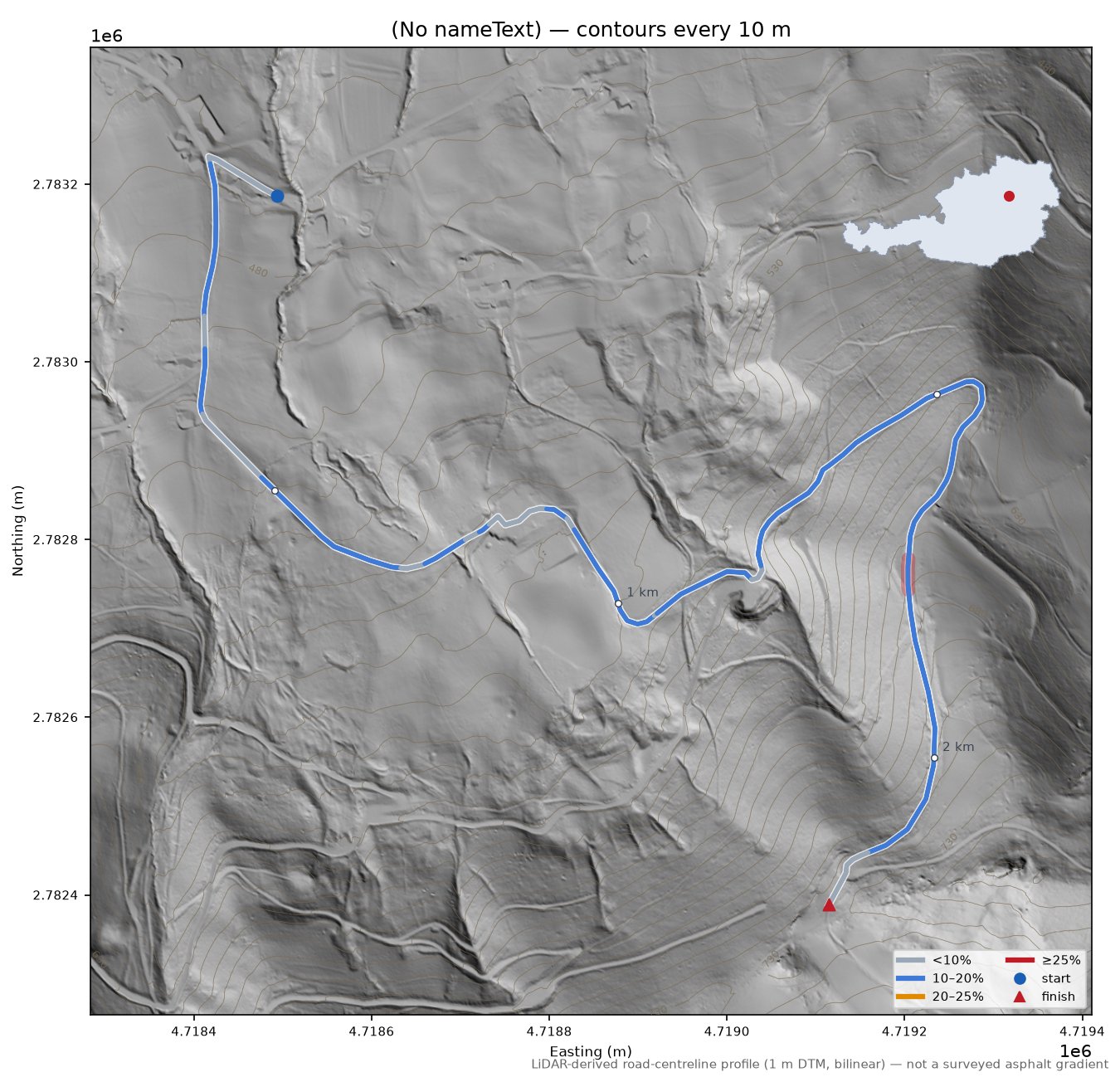 (No nameText) LiDAR hillshade map with contours