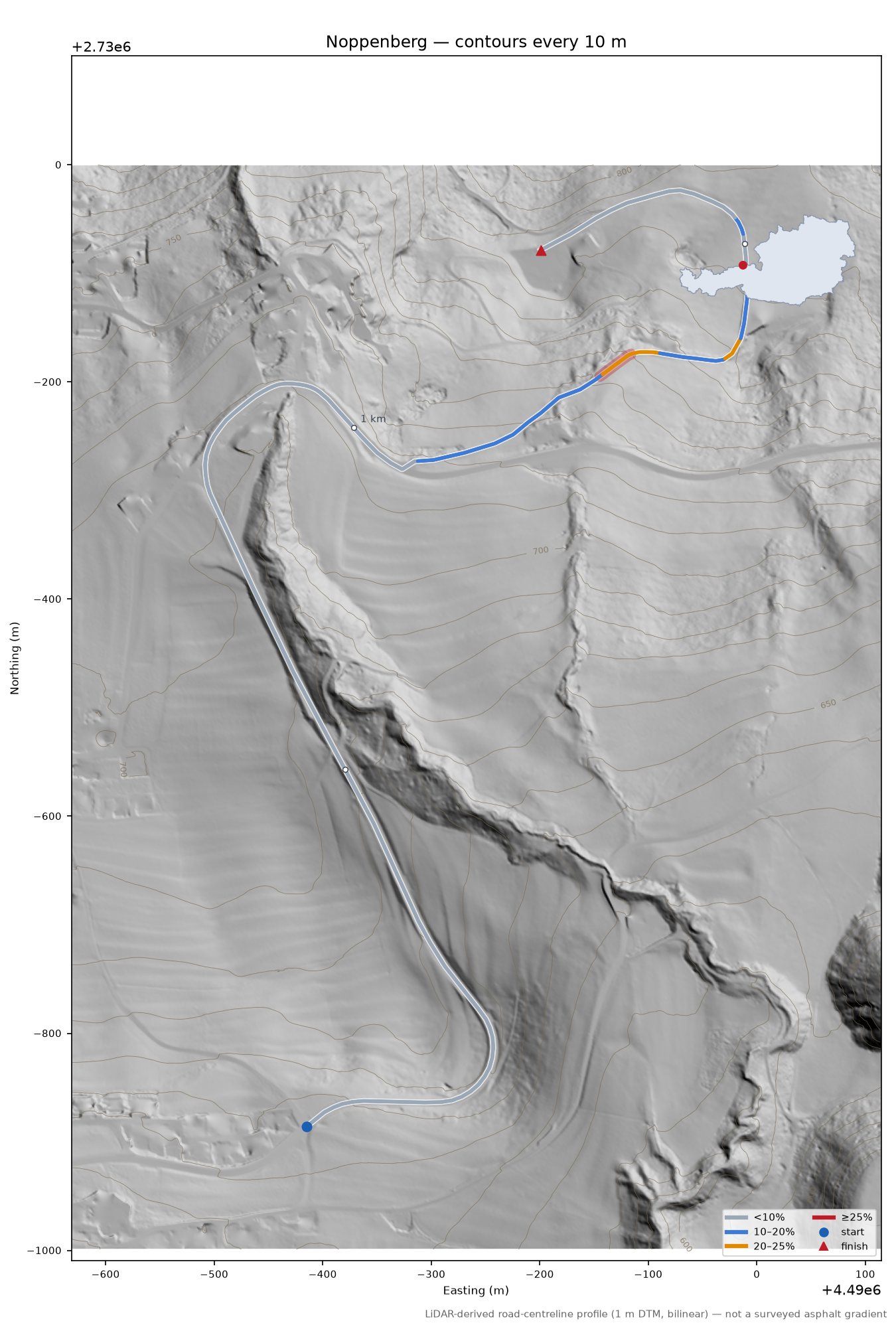 Noppenberg LiDAR hillshade map with contours