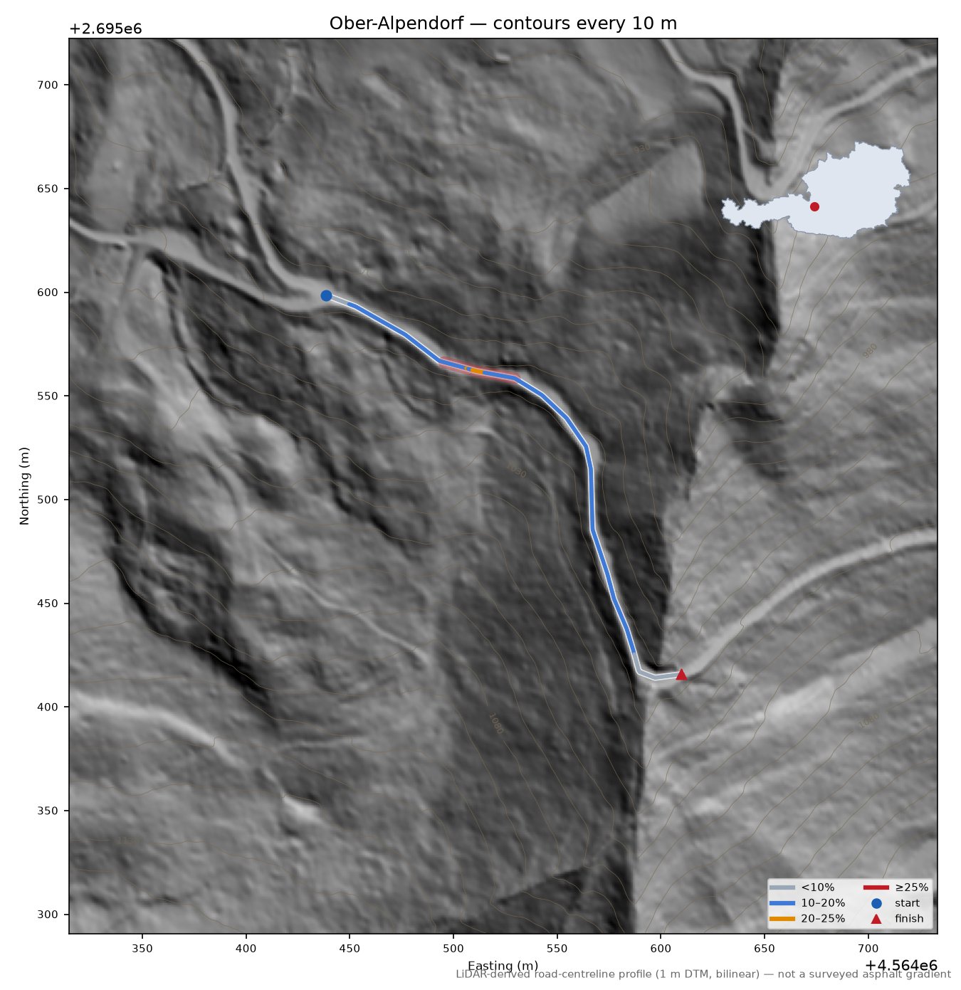 Ober-Alpendorf LiDAR hillshade map with contours