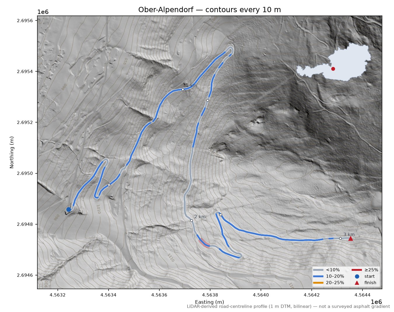 Ober-Alpendorf LiDAR hillshade map with contours