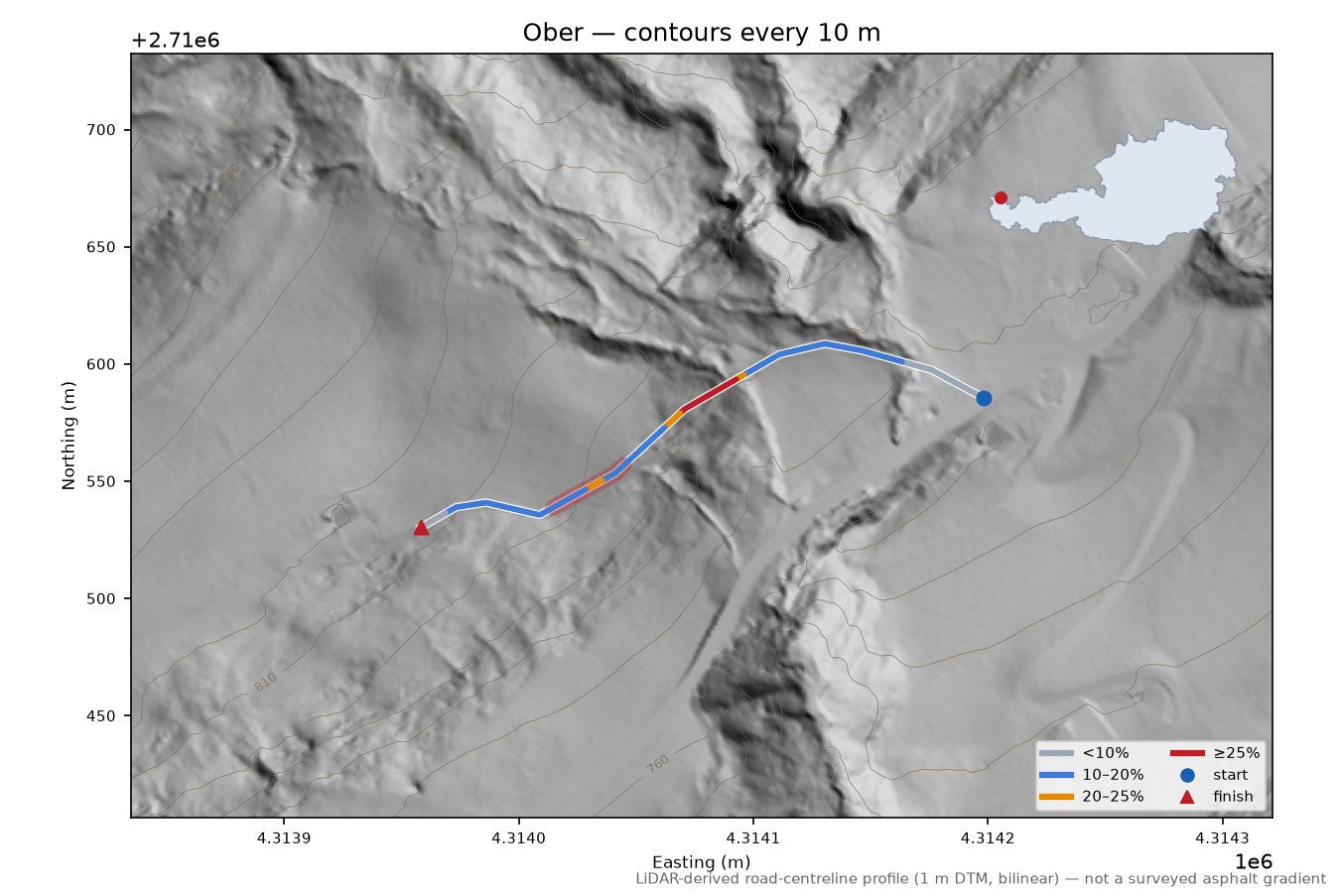 Ober LiDAR hillshade map with contours