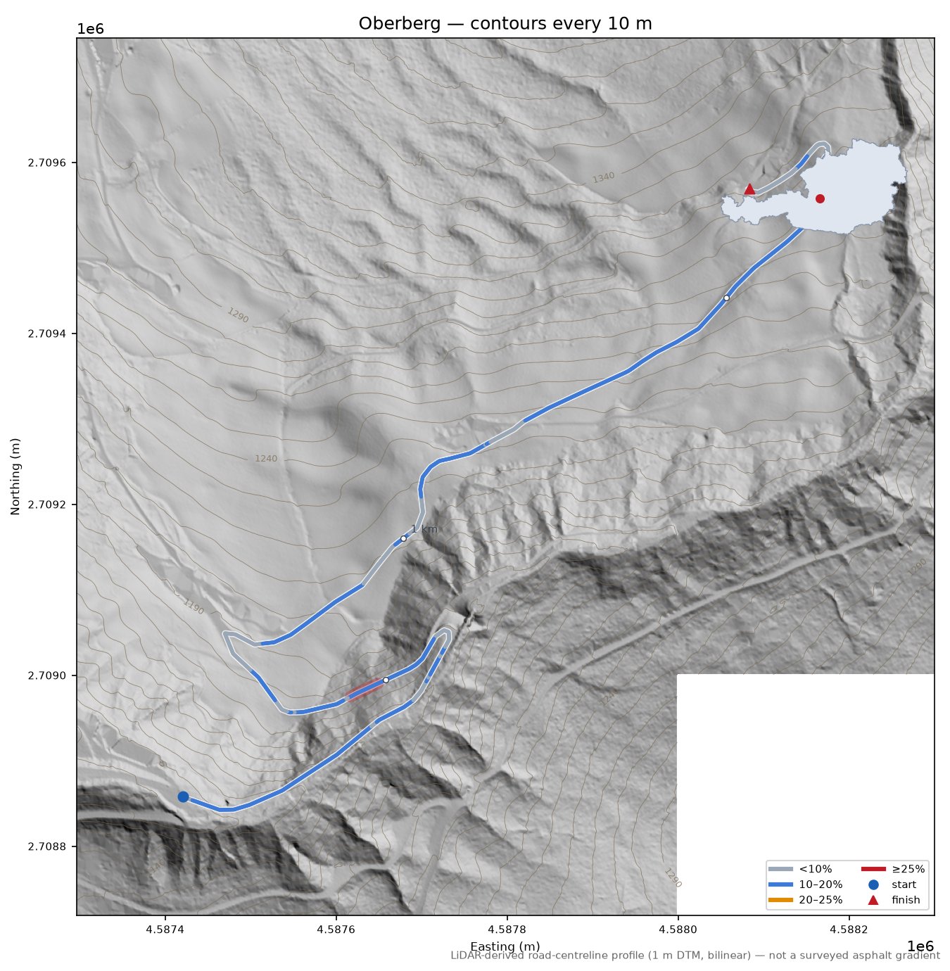 Oberberg LiDAR hillshade map with contours