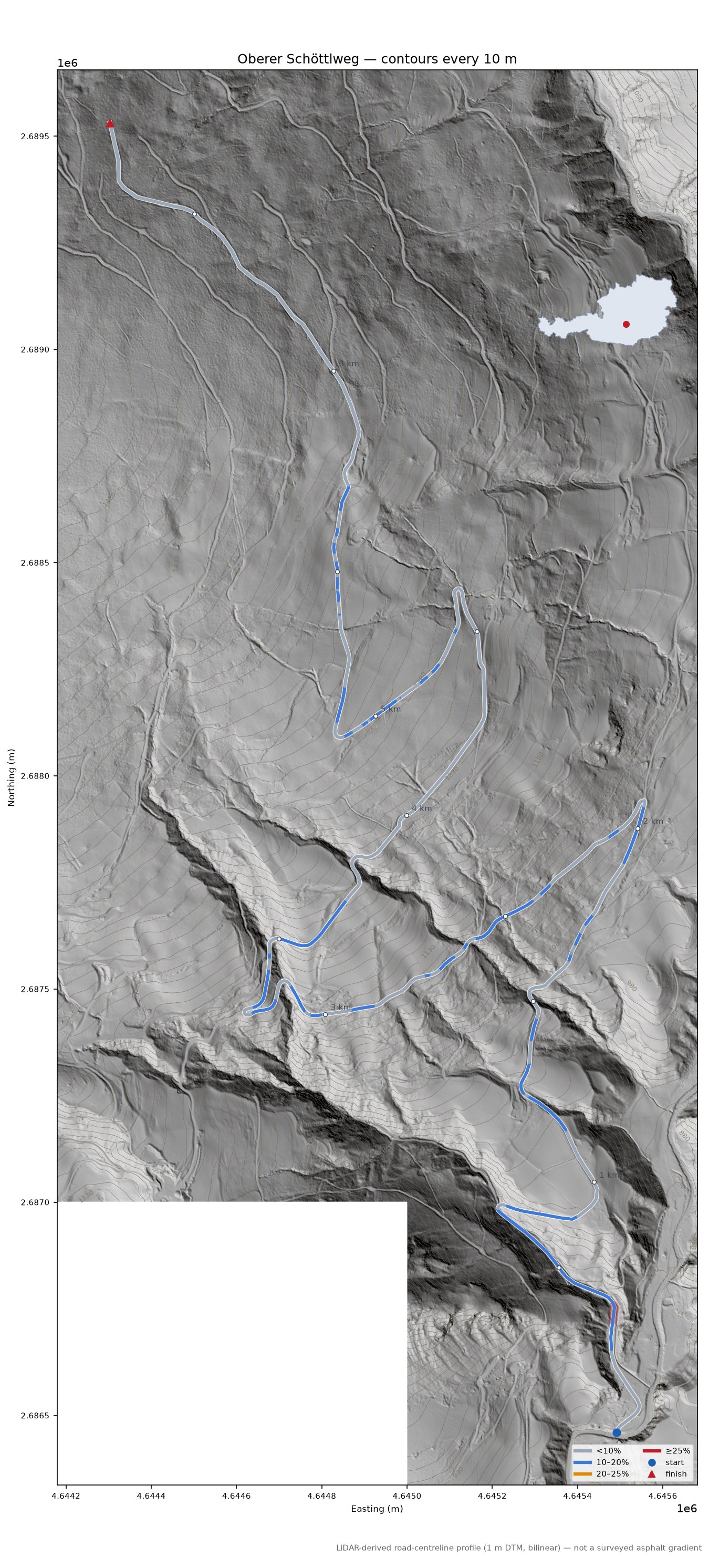 Oberer Schöttlweg LiDAR hillshade map with contours
