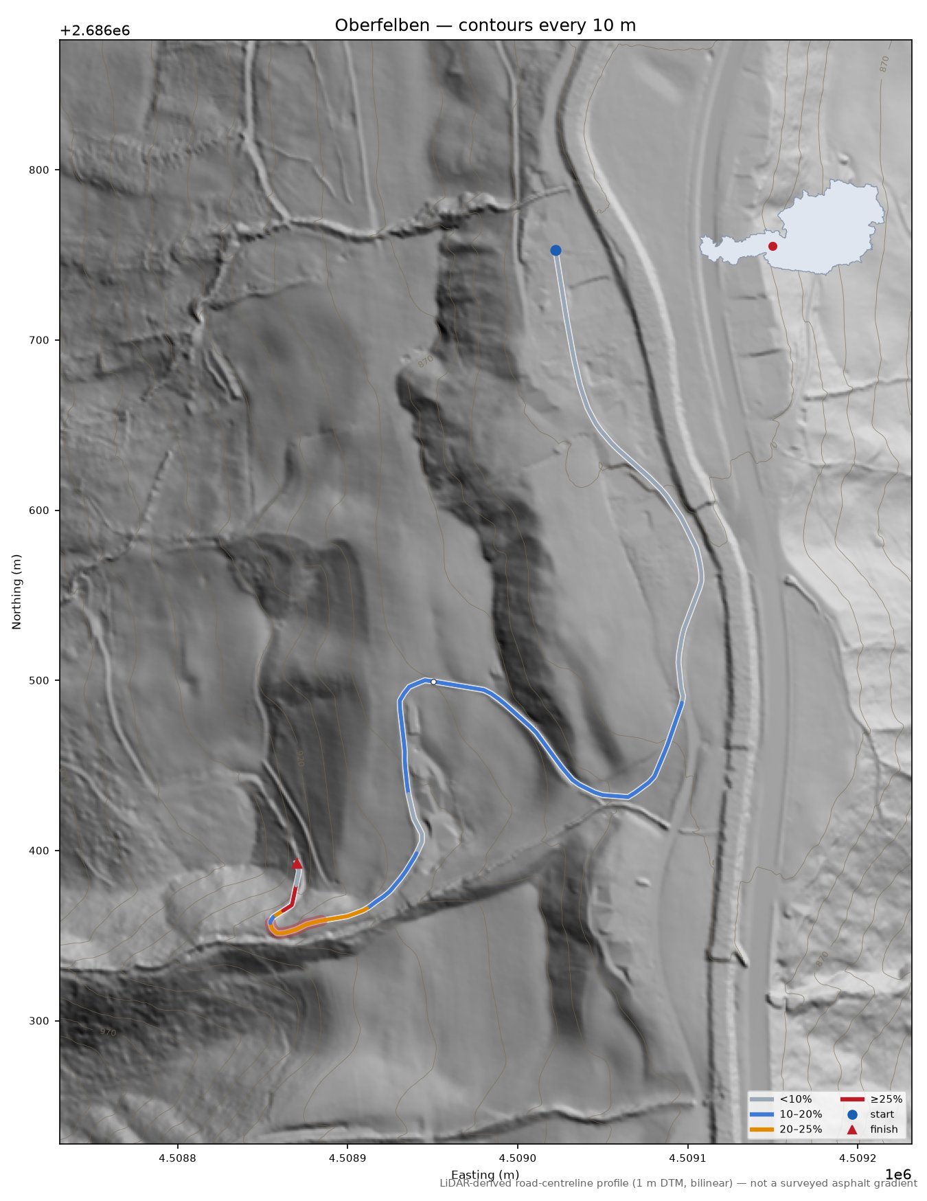 Oberfelben LiDAR hillshade map with contours