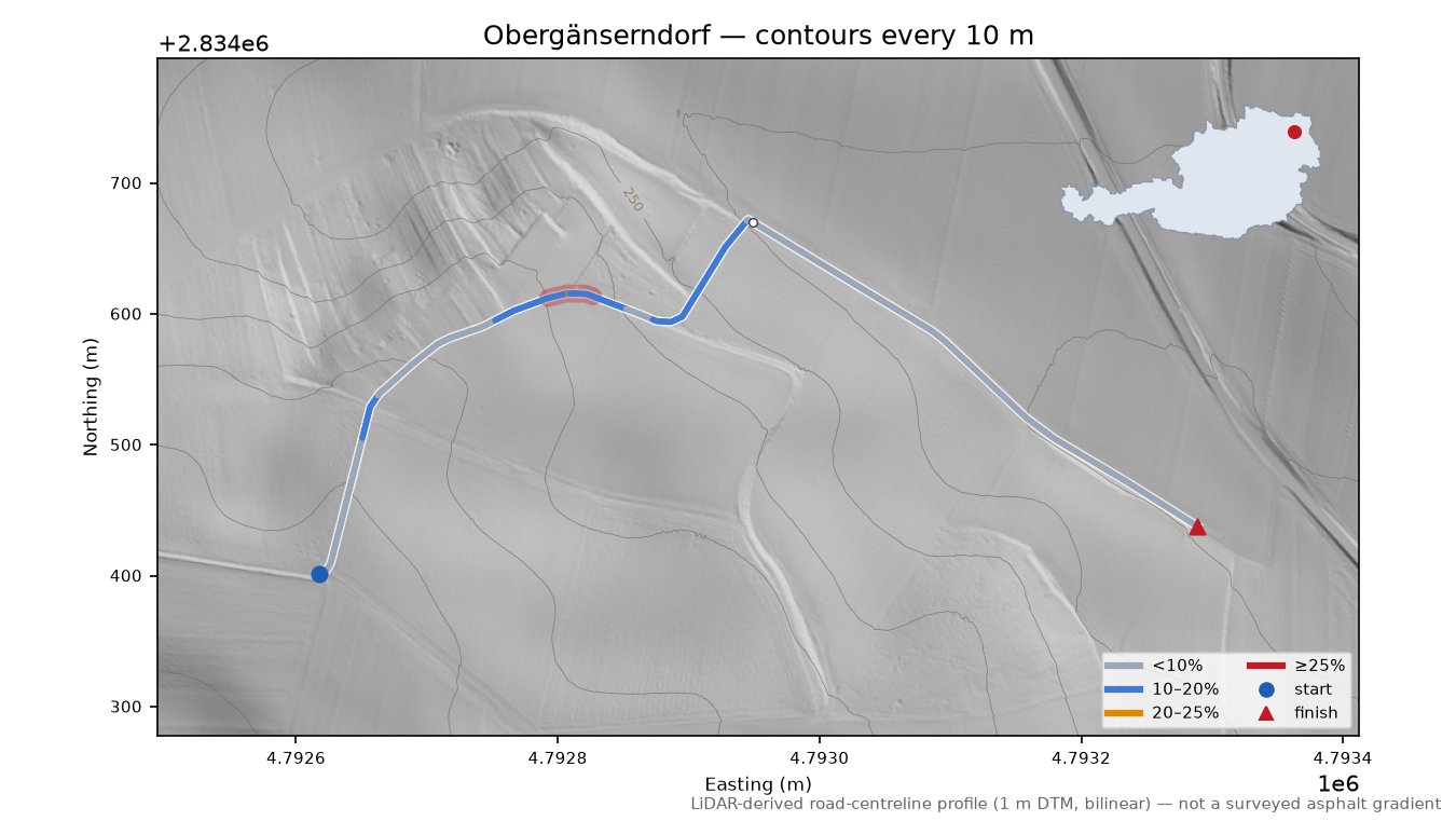 Obergänserndorf LiDAR hillshade map with contours