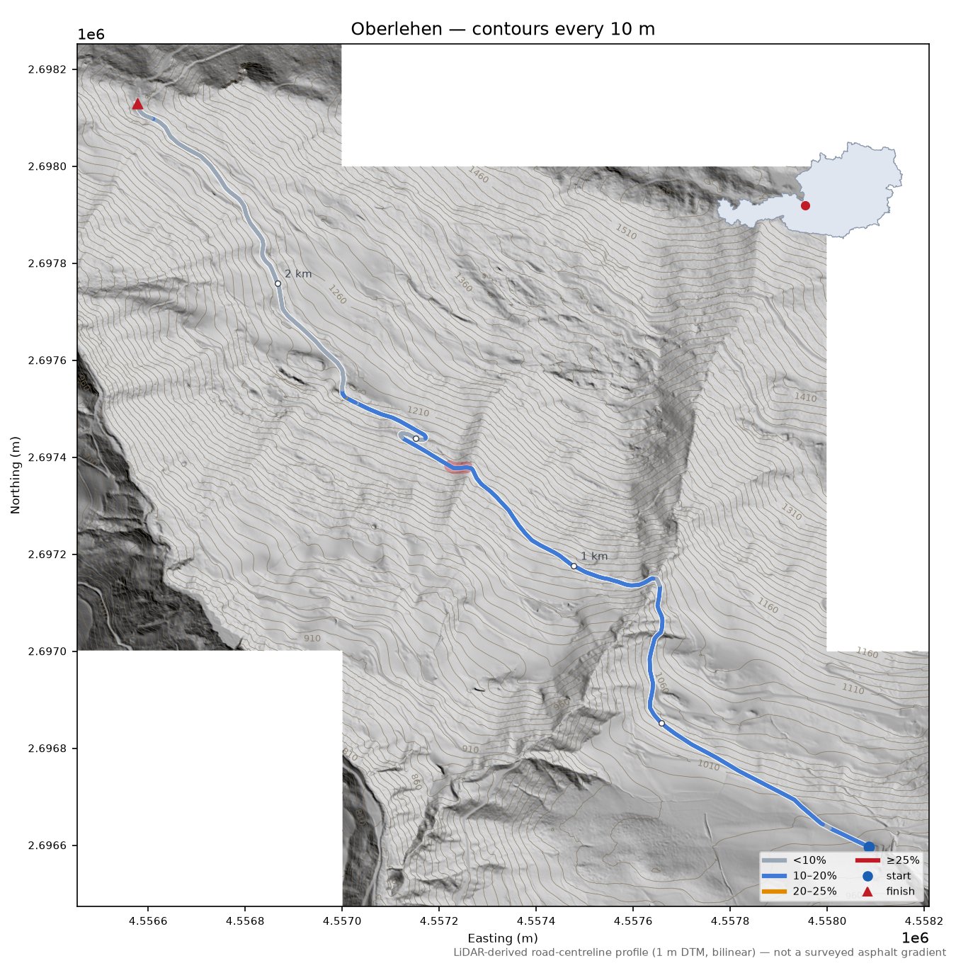 Oberlehen LiDAR hillshade map with contours
