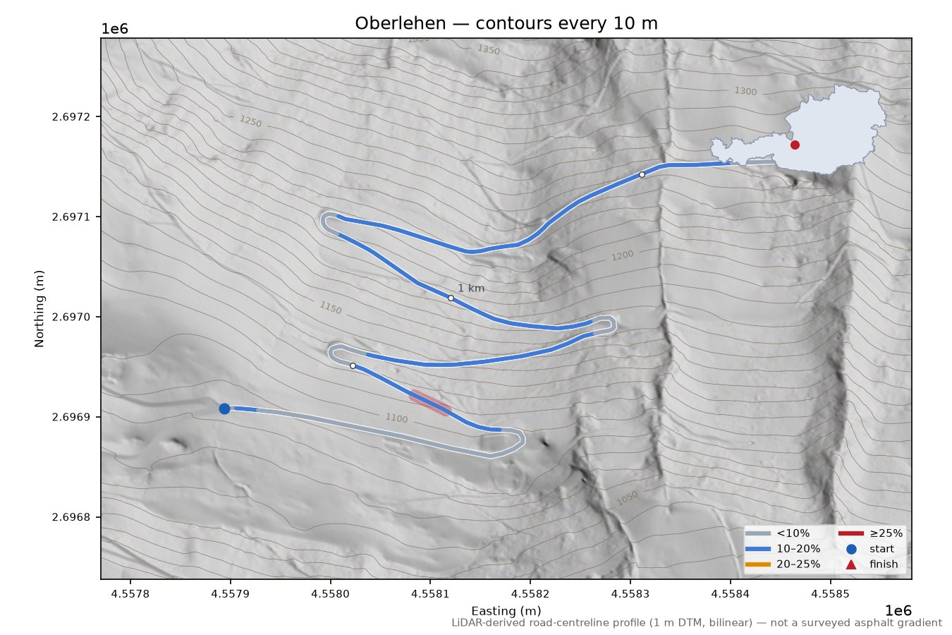 Oberlehen LiDAR hillshade map with contours