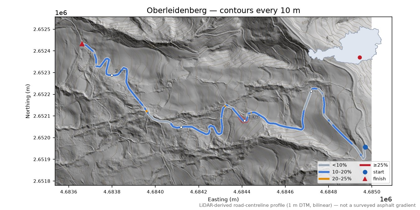 Oberleidenberg LiDAR hillshade map with contours