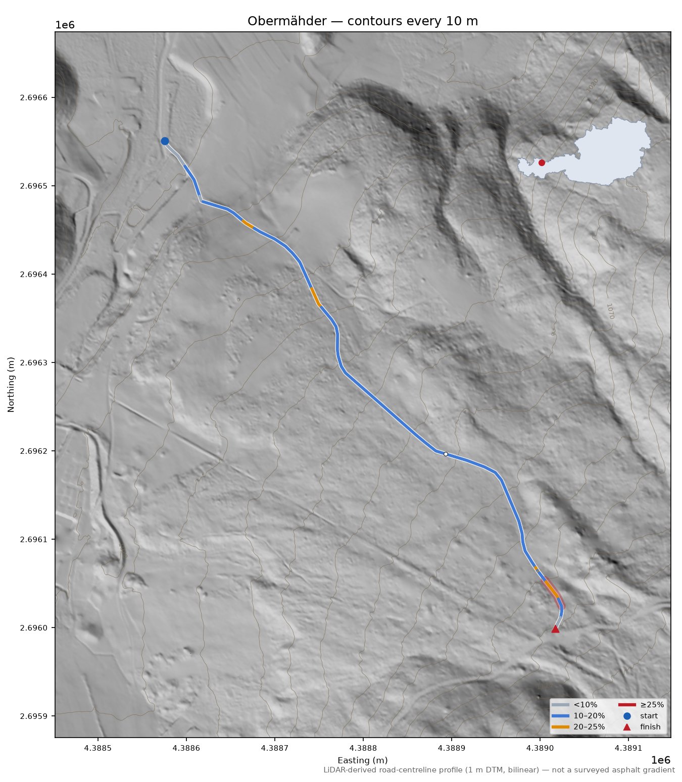 Obermähder LiDAR hillshade map with contours