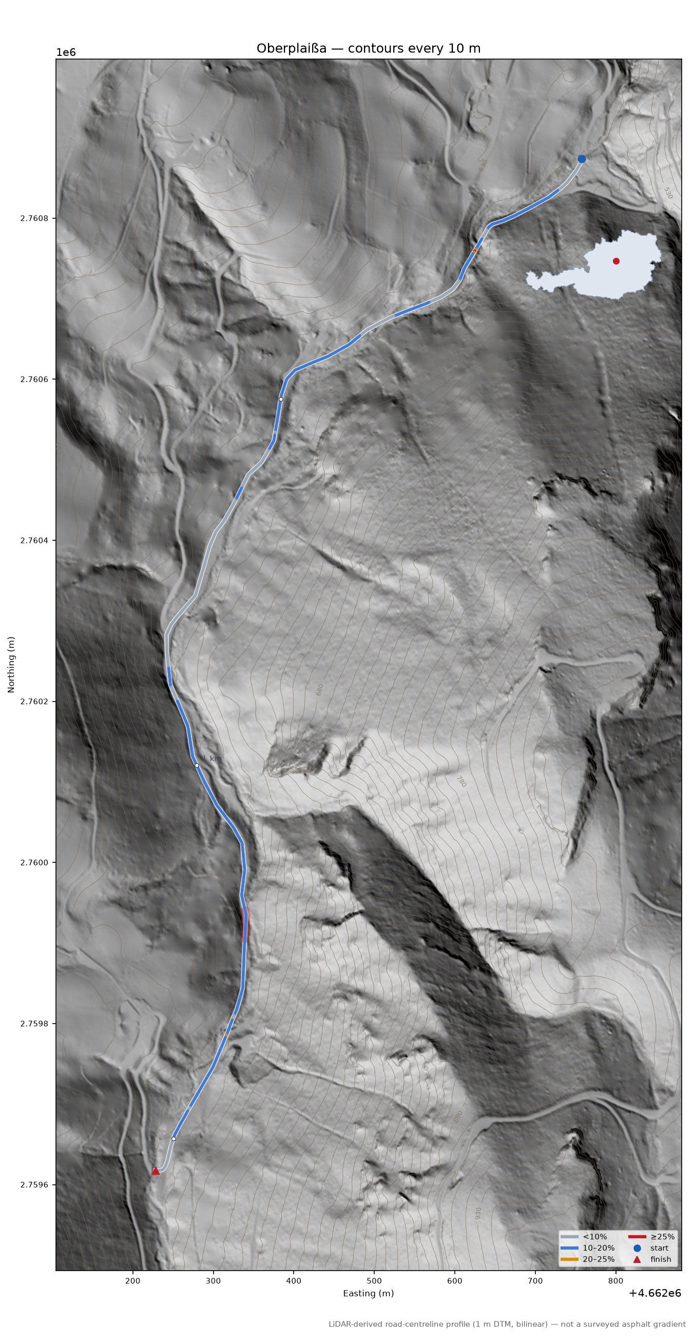 Oberplaißa LiDAR hillshade map with contours