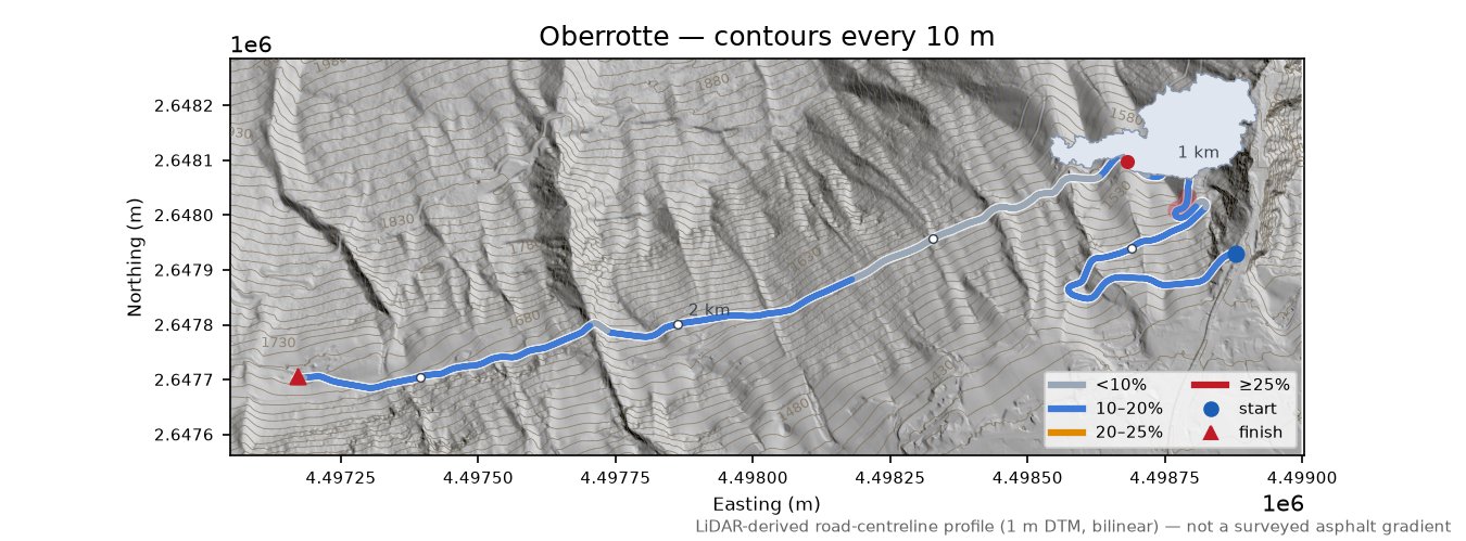 Oberrotte LiDAR hillshade map with contours