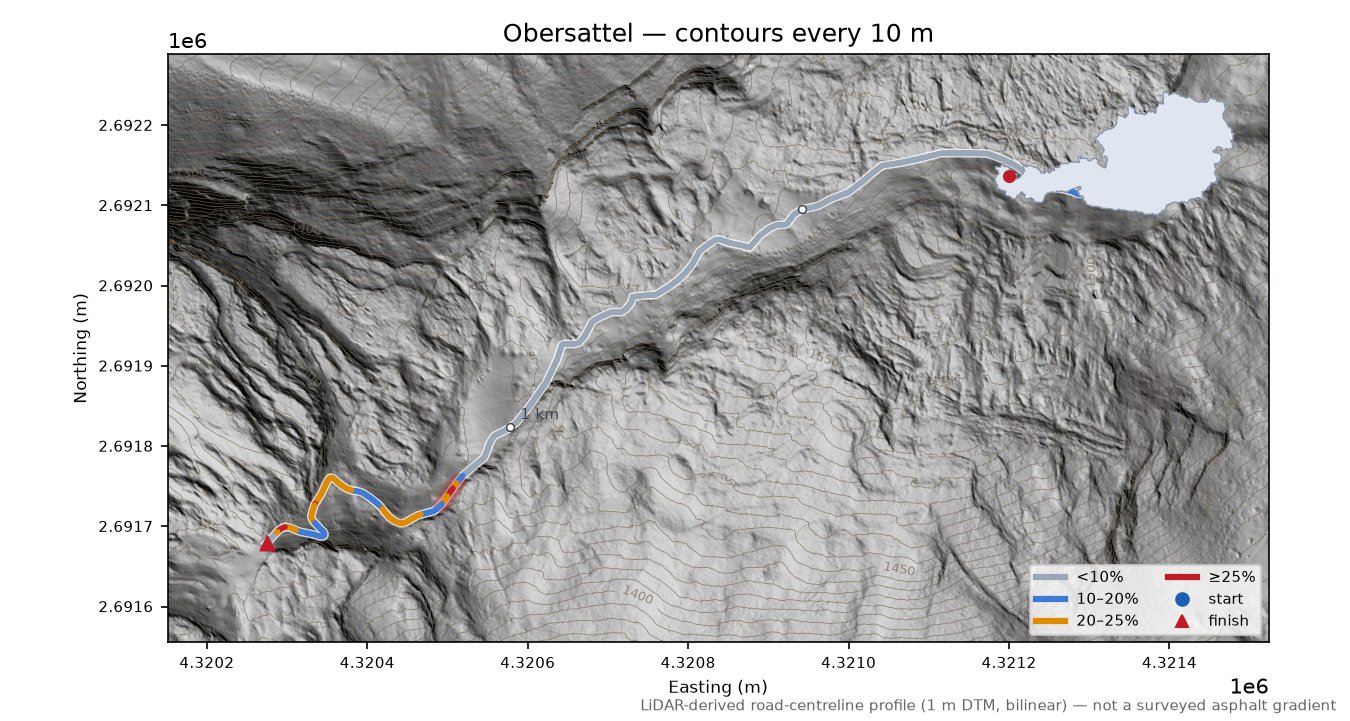 Obersattel LiDAR hillshade map with contours