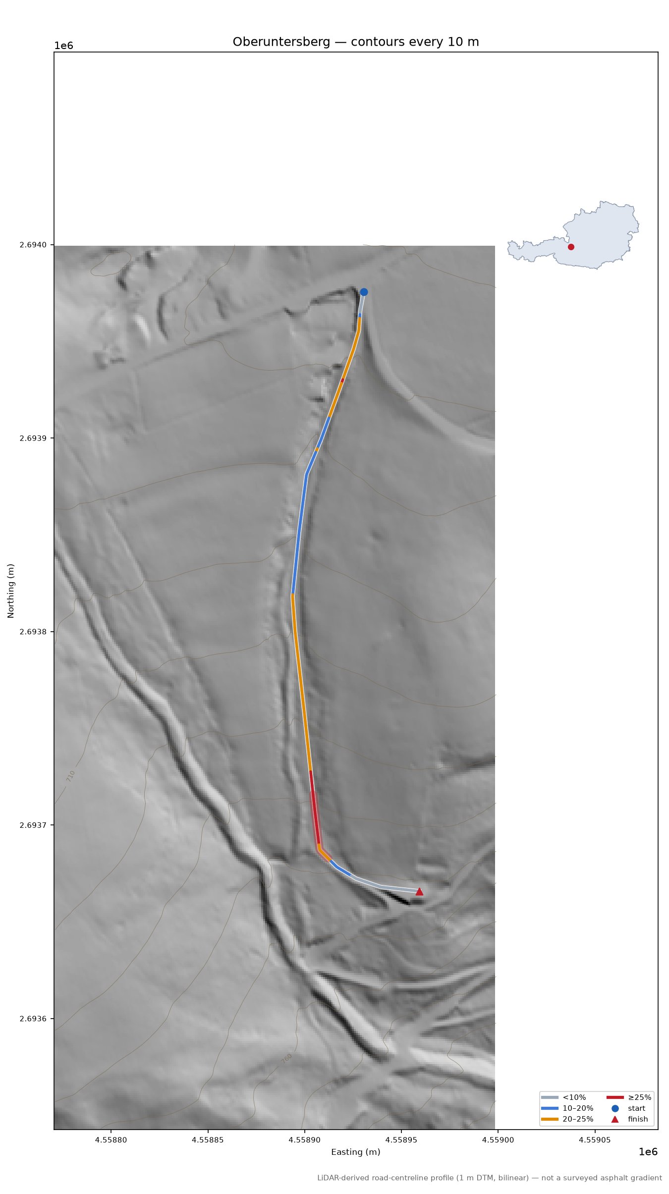 Oberuntersberg LiDAR hillshade map with contours