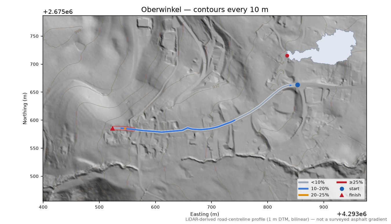 Oberwinkel LiDAR hillshade map with contours