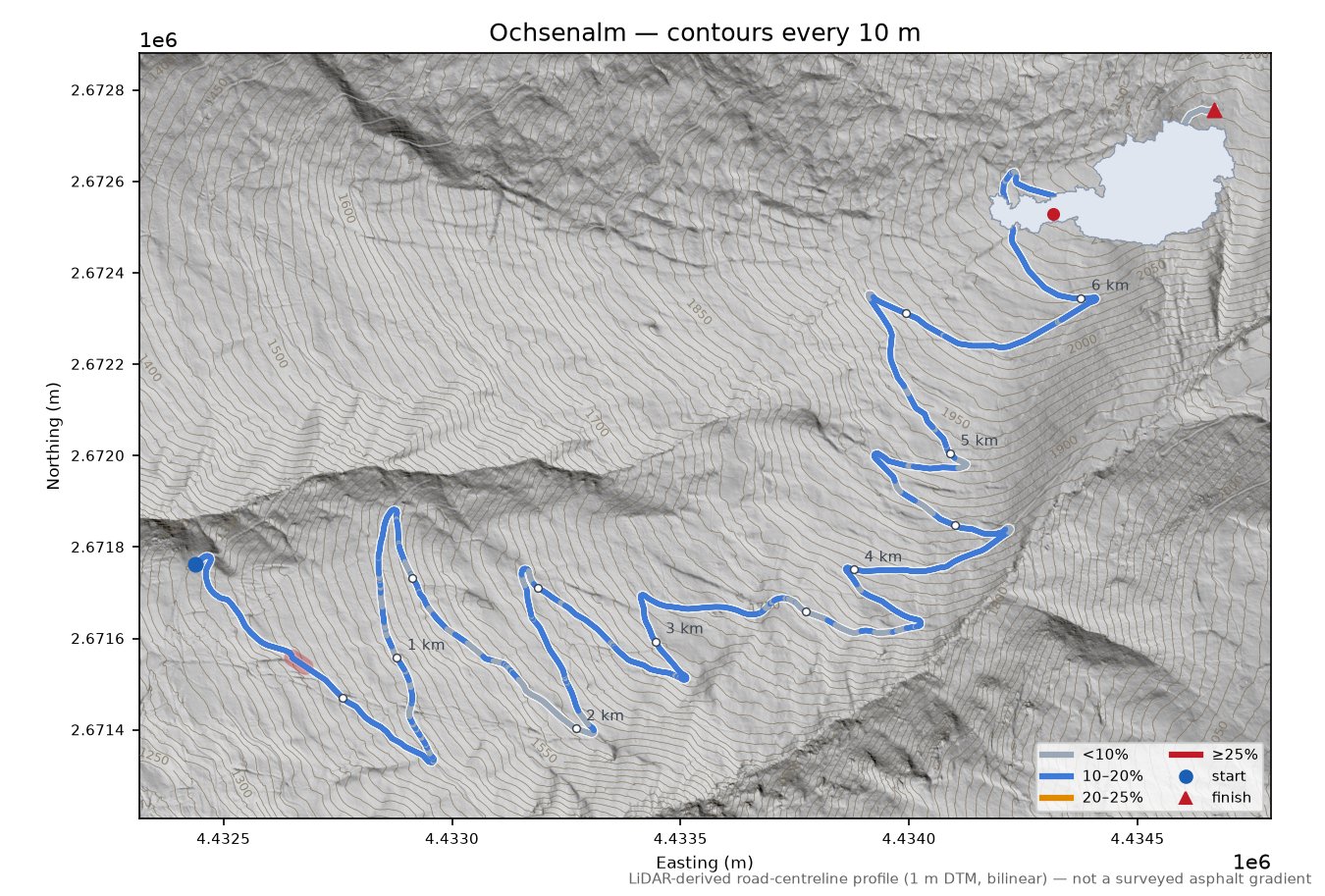 Ochsenalm LiDAR hillshade map with contours