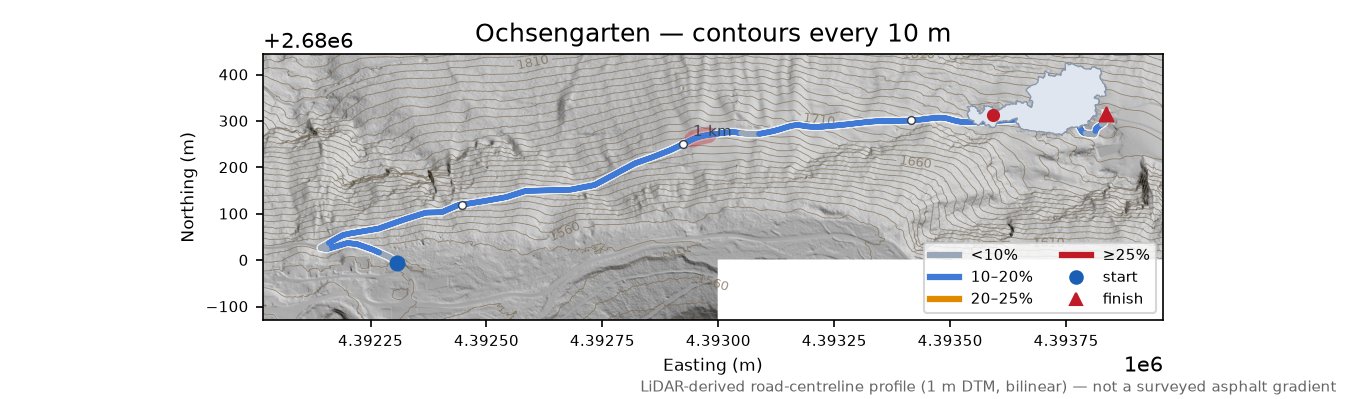 Ochsengarten LiDAR hillshade map with contours