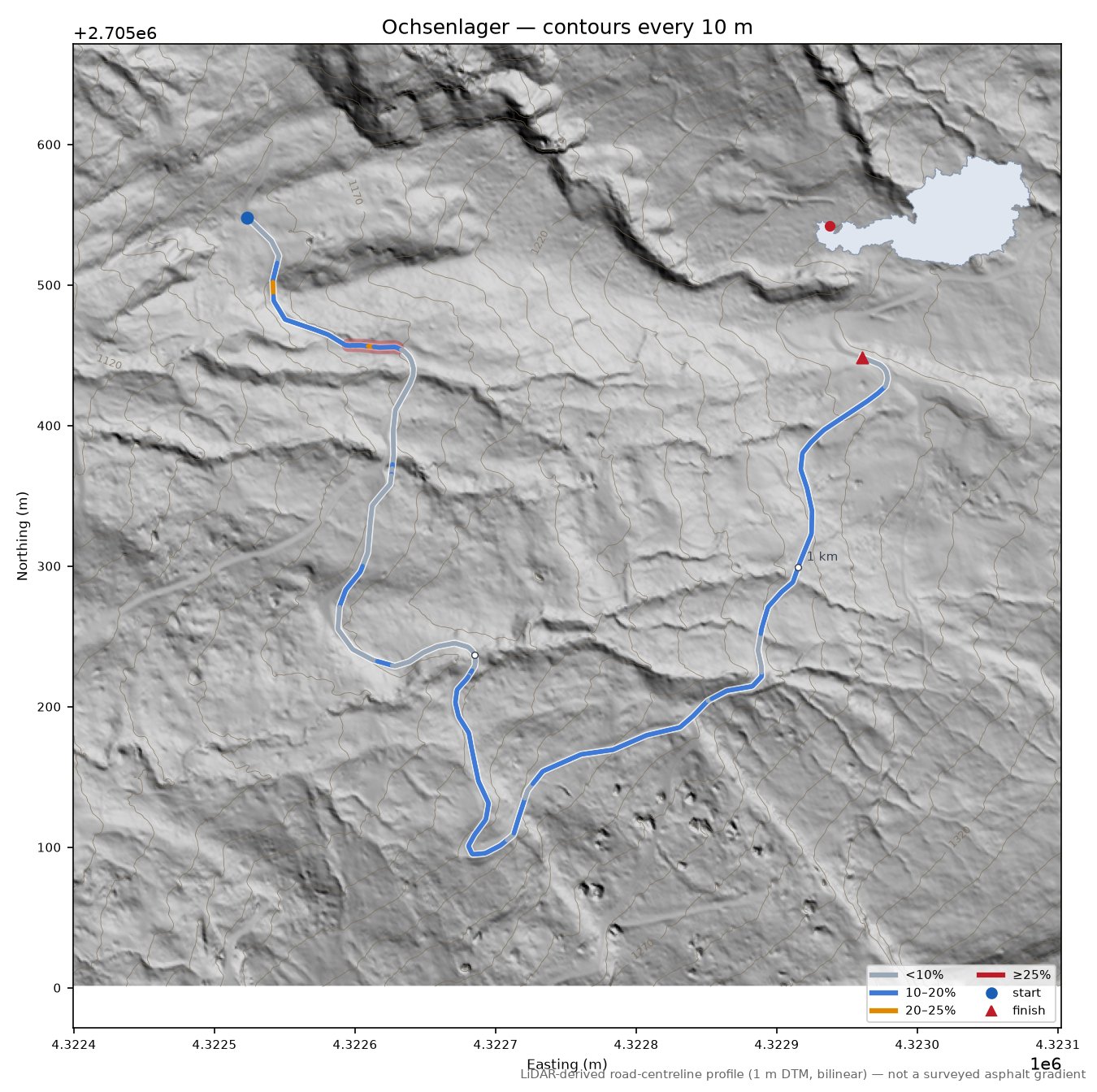 Ochsenlager LiDAR hillshade map with contours