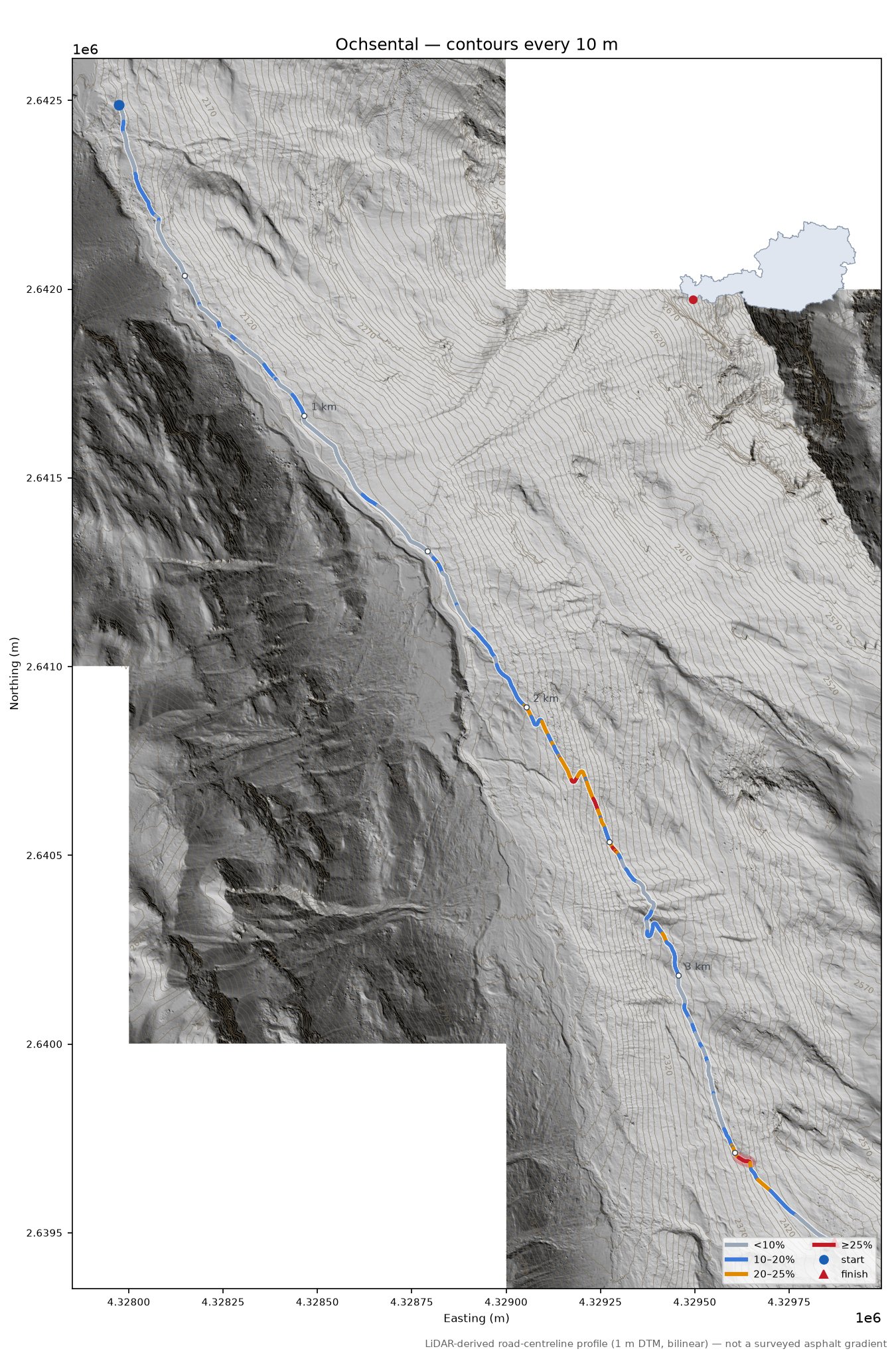 Ochsental LiDAR hillshade map with contours