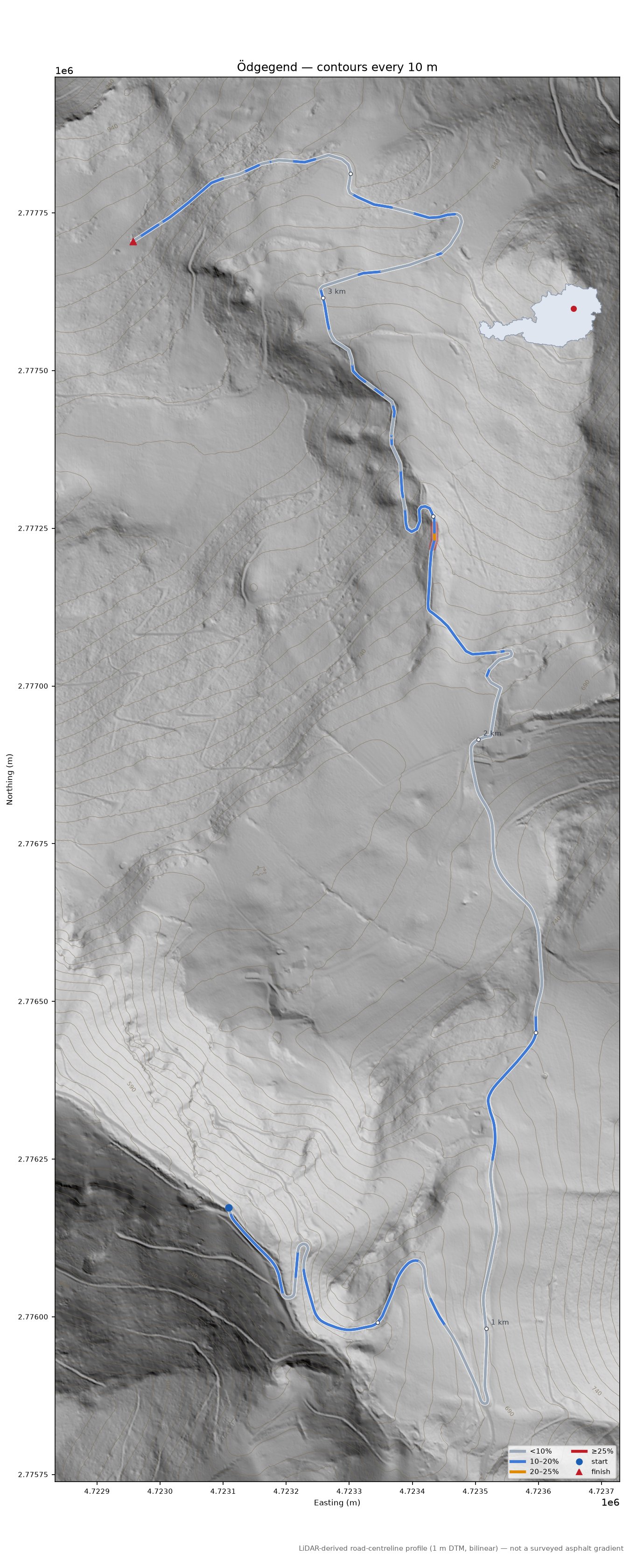 Ödgegend LiDAR hillshade map with contours