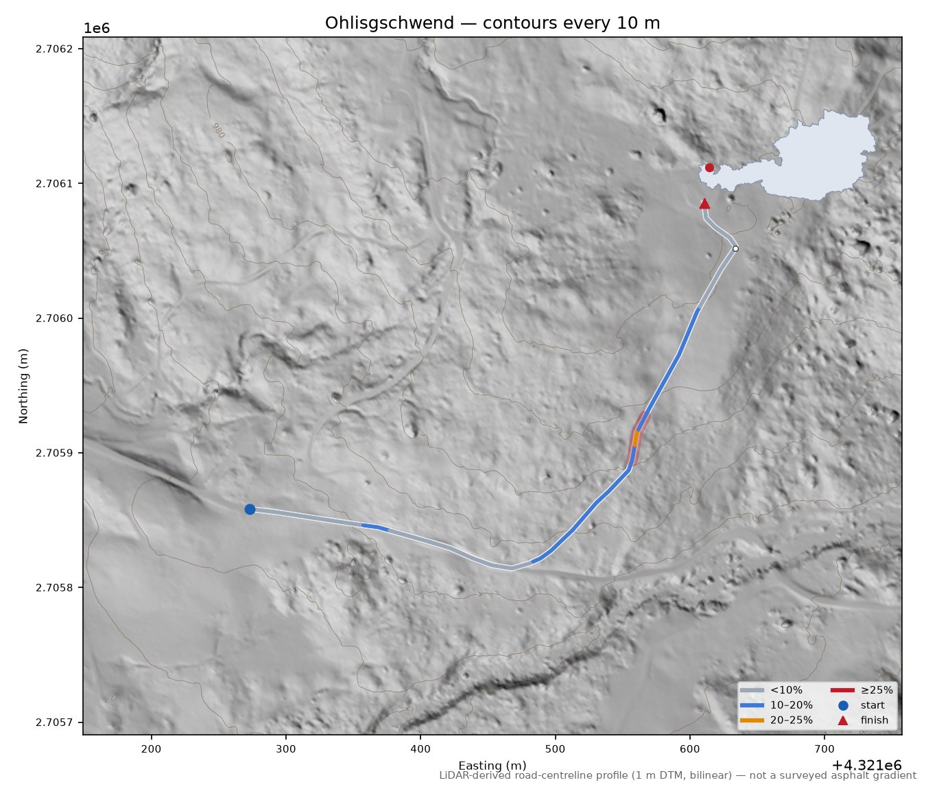 Ohlisgschwend LiDAR hillshade map with contours