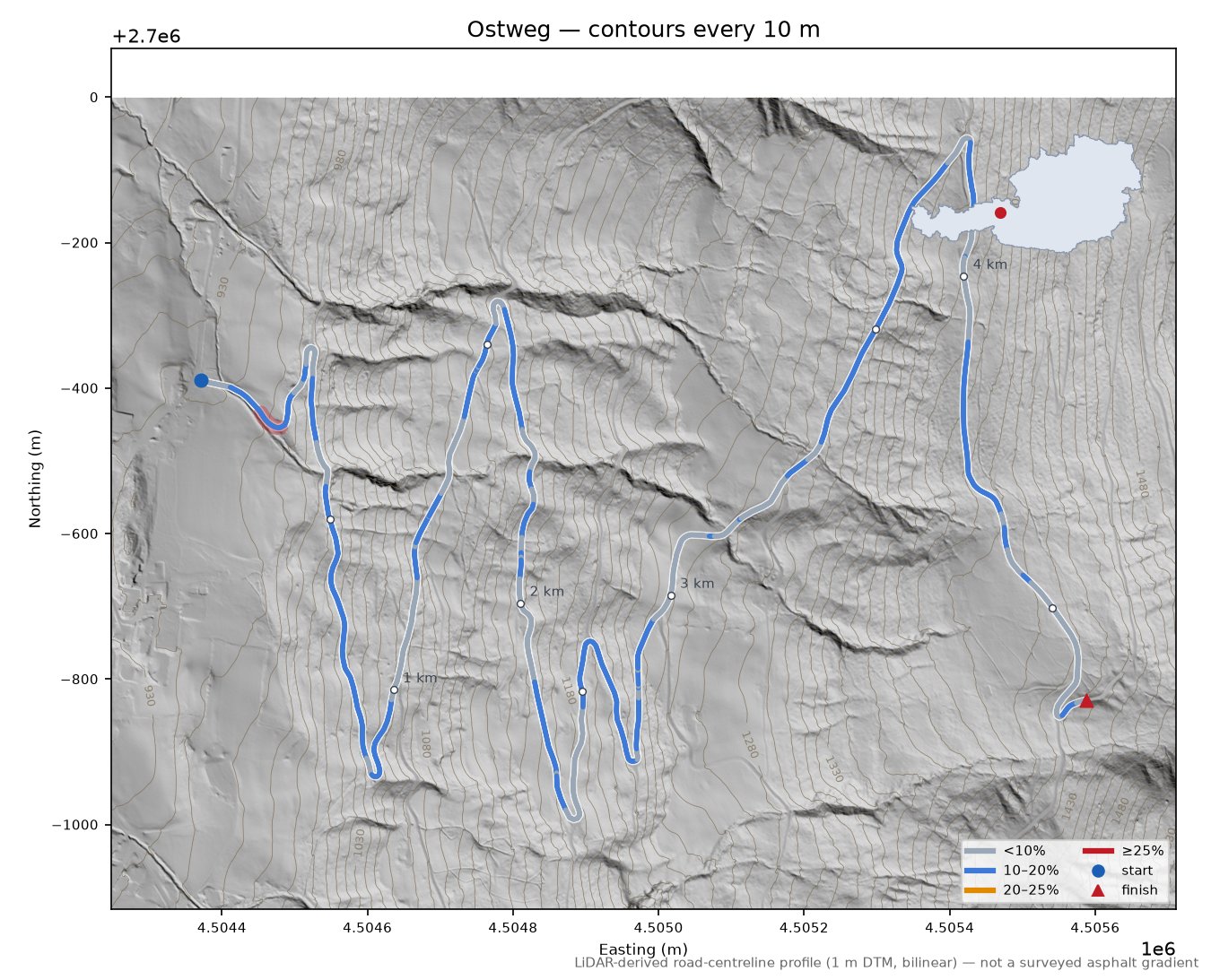 Ostweg LiDAR hillshade map with contours