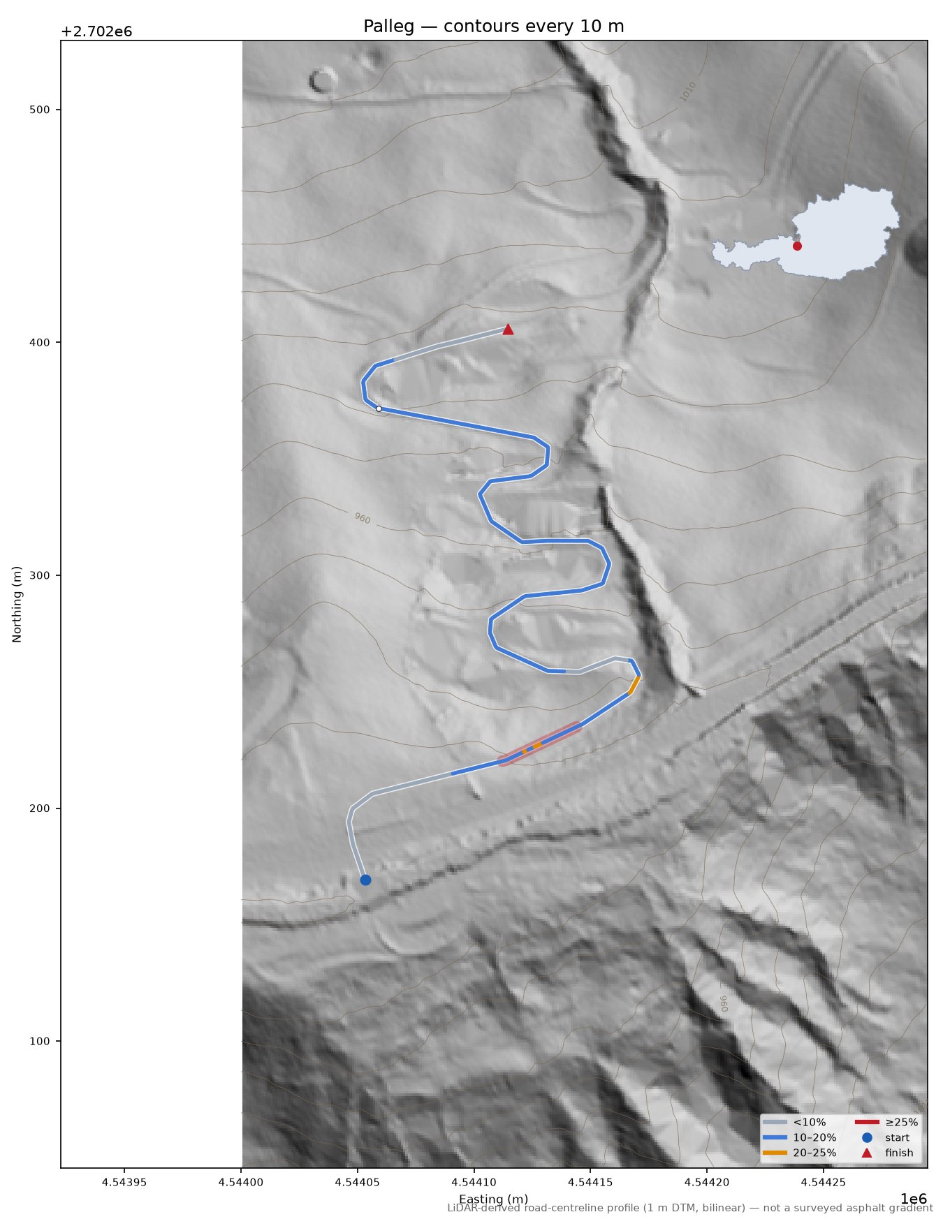Palleg LiDAR hillshade map with contours