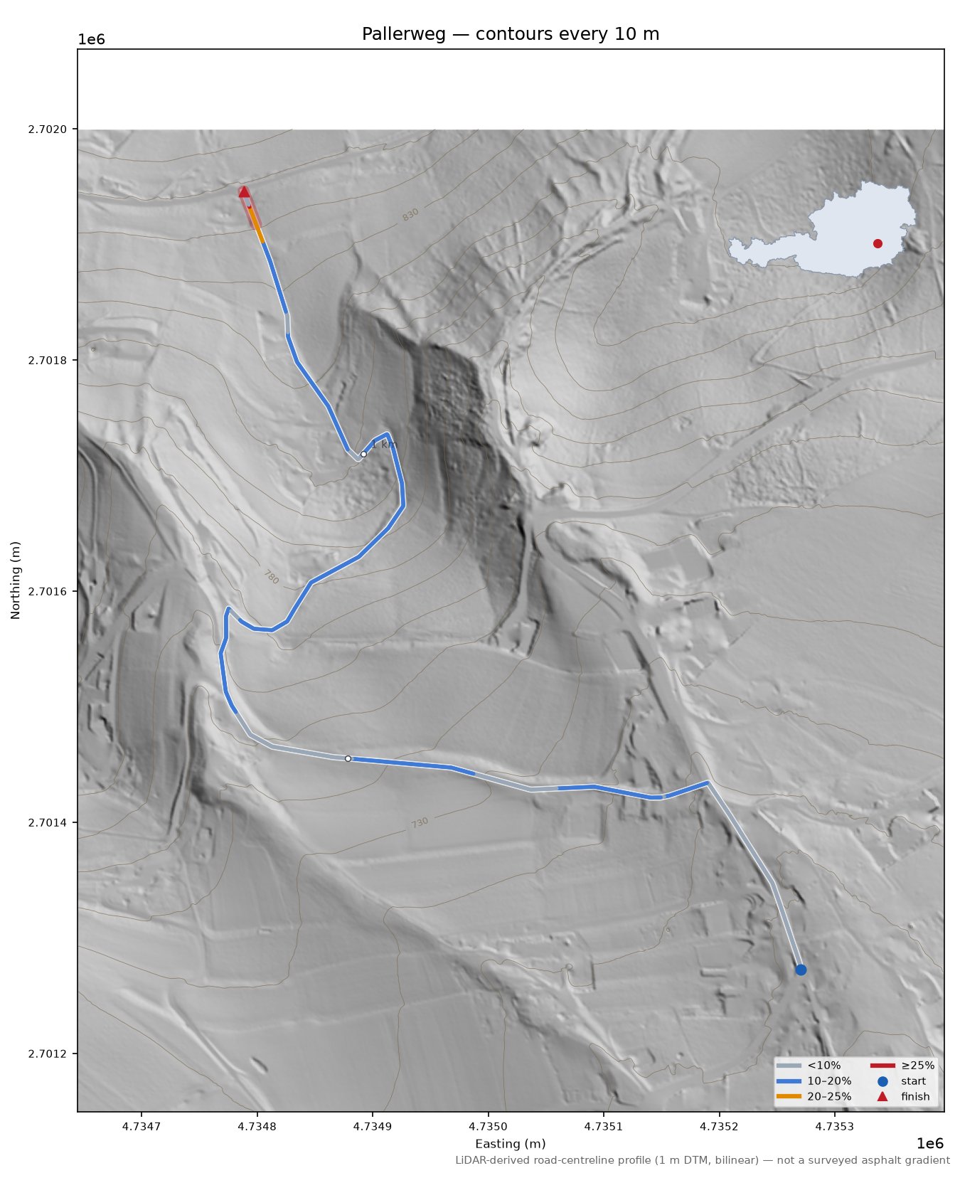Pallerweg LiDAR hillshade map with contours