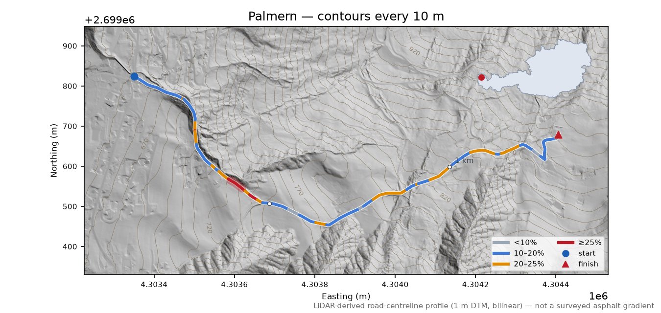 Palmern LiDAR hillshade map with contours