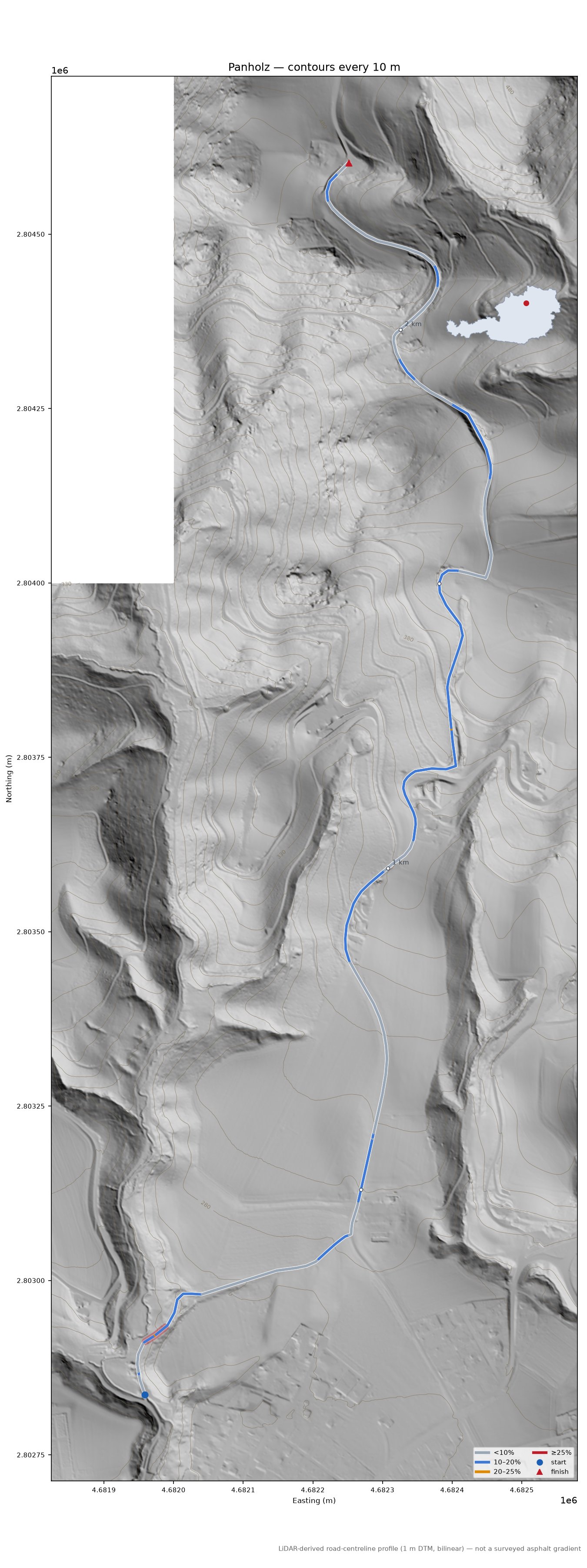 Panholz LiDAR hillshade map with contours