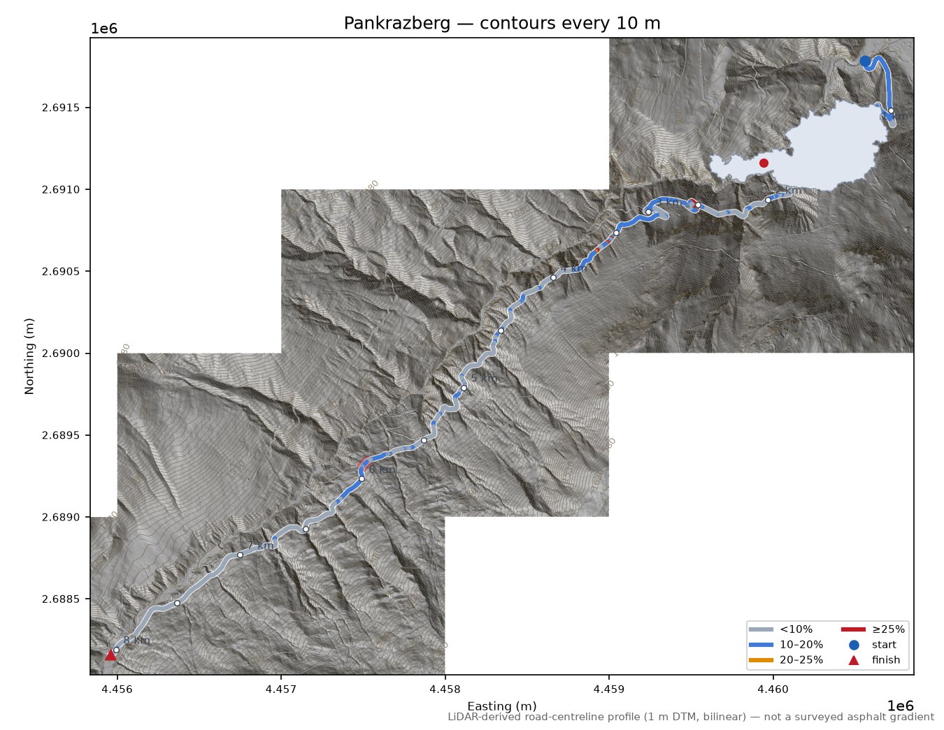 Pankrazberg LiDAR hillshade map with contours