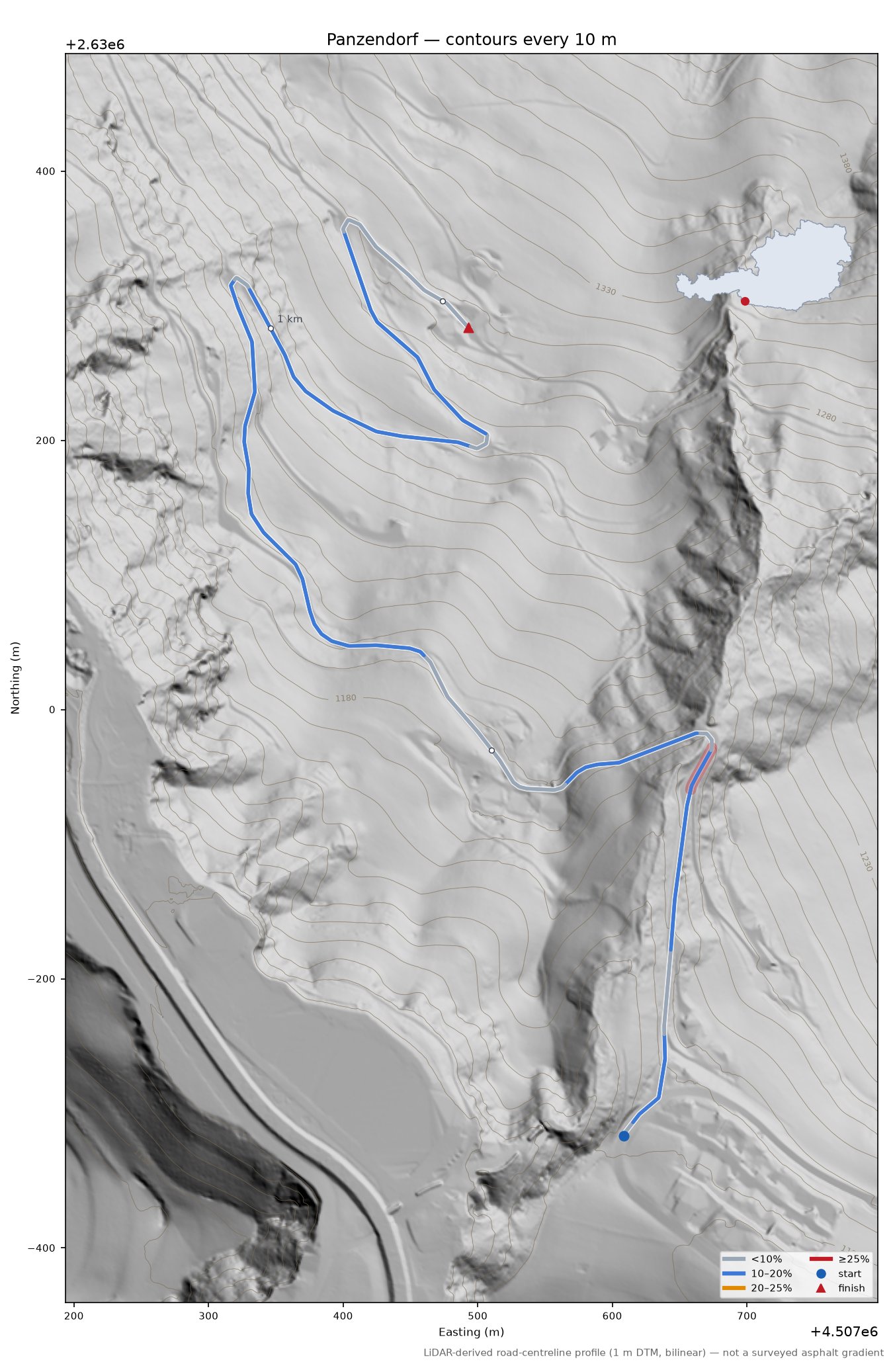 Panzendorf LiDAR hillshade map with contours