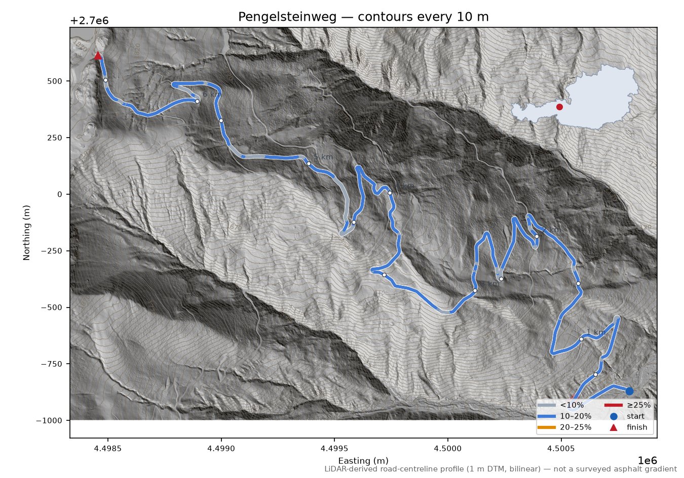 Pengelsteinweg LiDAR hillshade map with contours