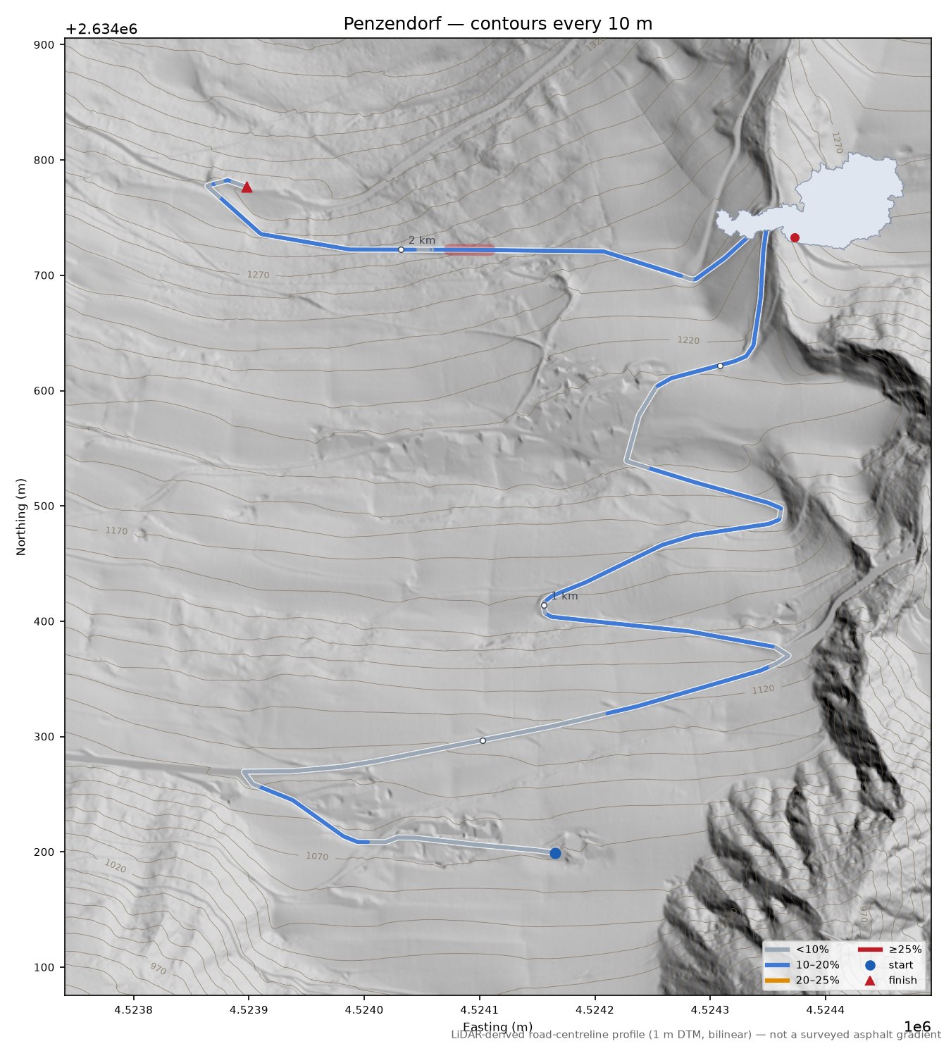 Penzendorf LiDAR hillshade map with contours