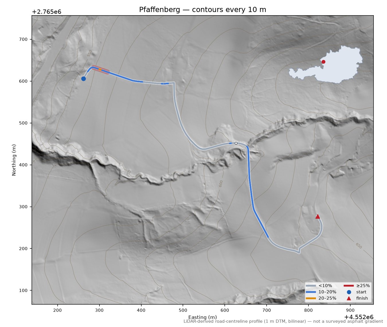Pfaffenberg LiDAR hillshade map with contours