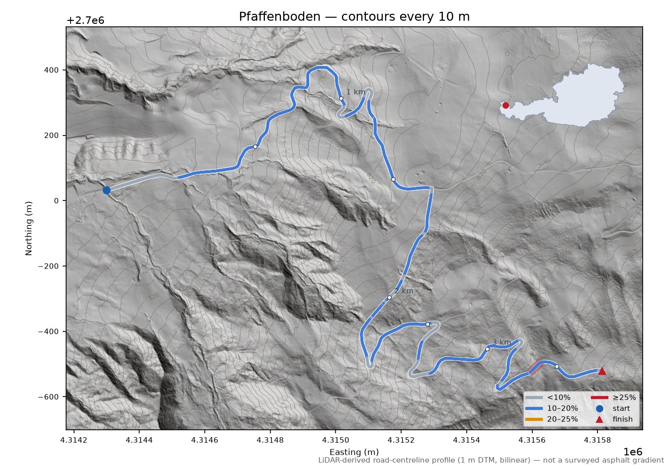 Pfaffenboden LiDAR hillshade map with contours