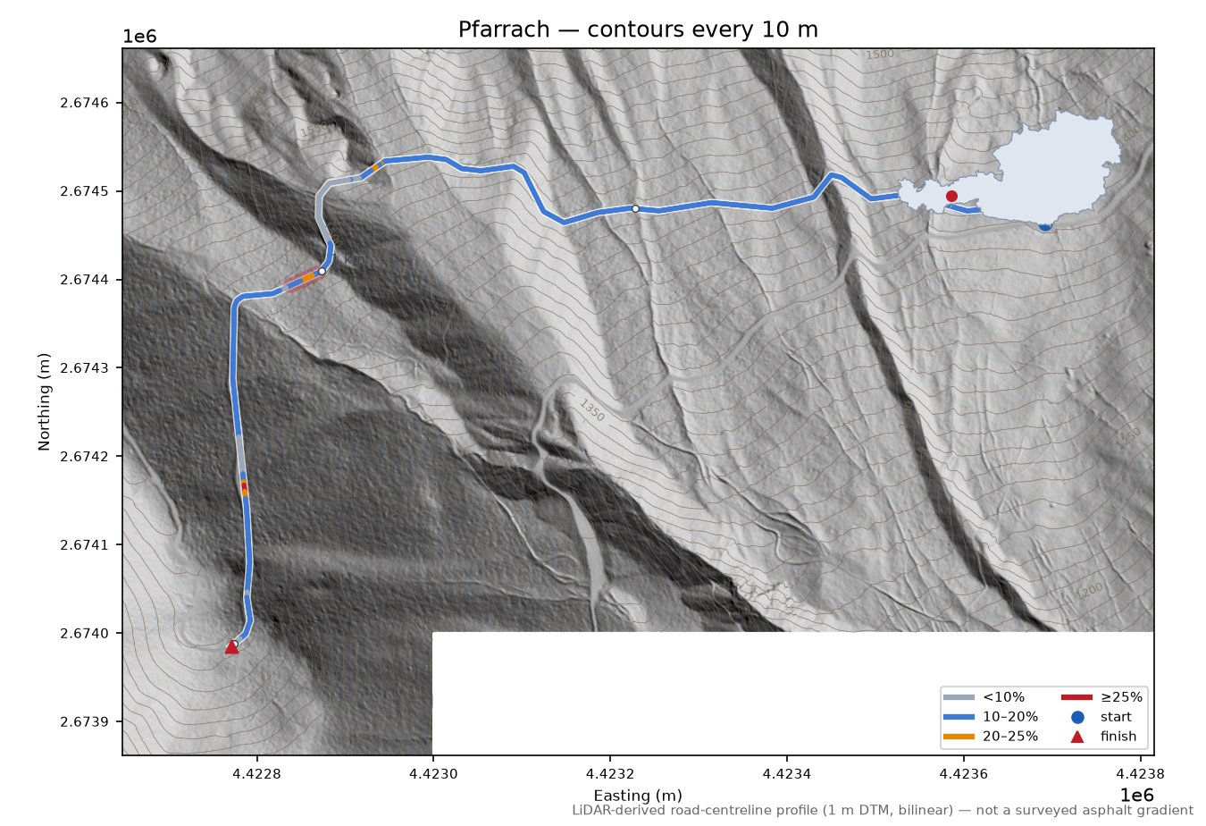 Pfarrach LiDAR hillshade map with contours