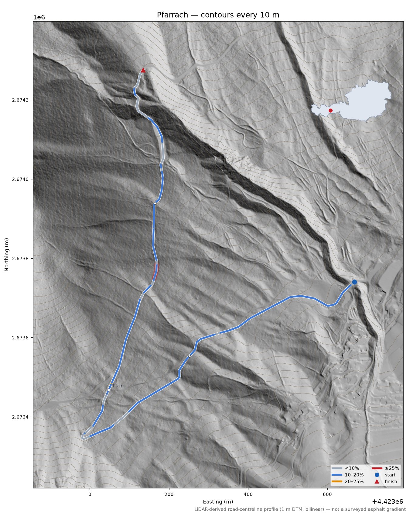 Pfarrach LiDAR hillshade map with contours