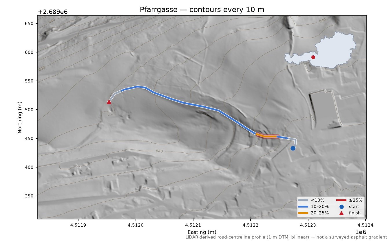 Pfarrgasse LiDAR hillshade map with contours