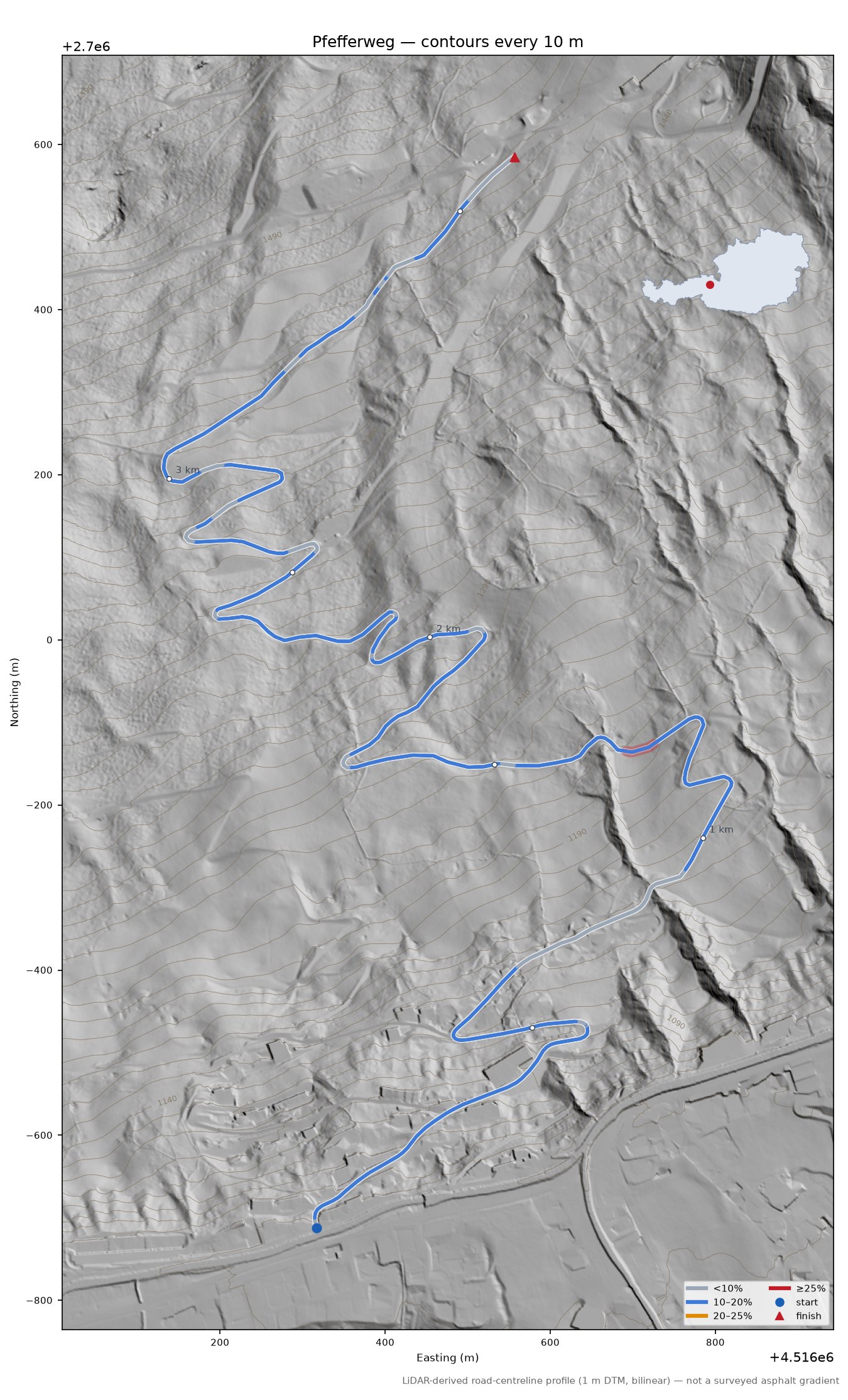 Pfefferweg LiDAR hillshade map with contours