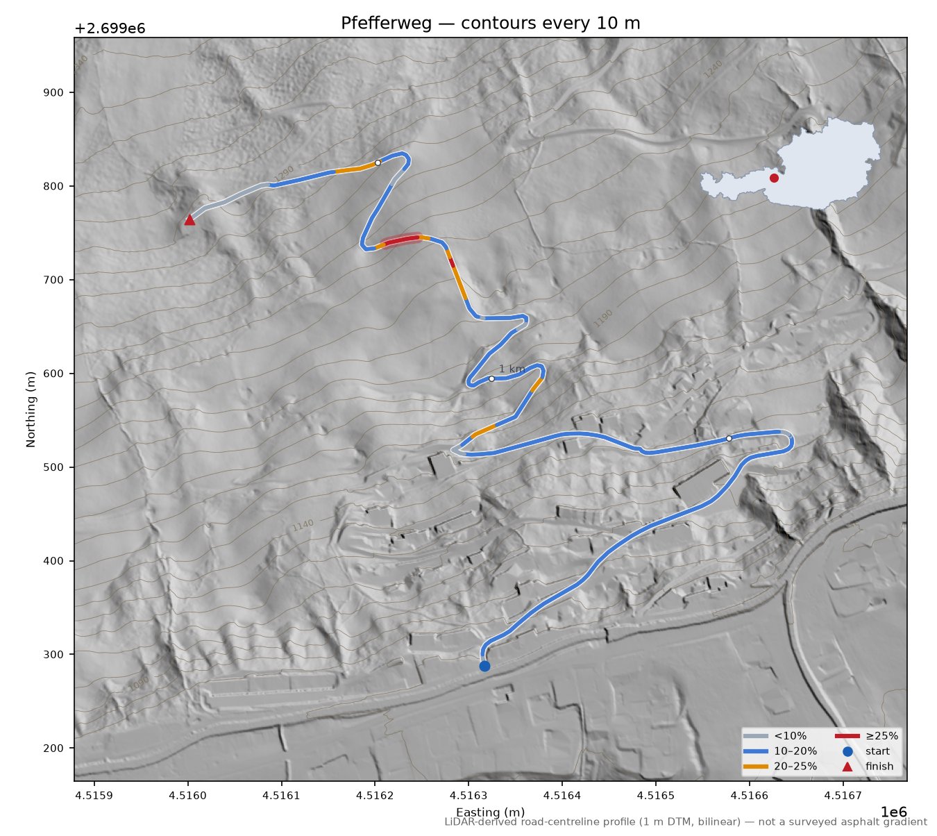 Pfefferweg LiDAR hillshade map with contours