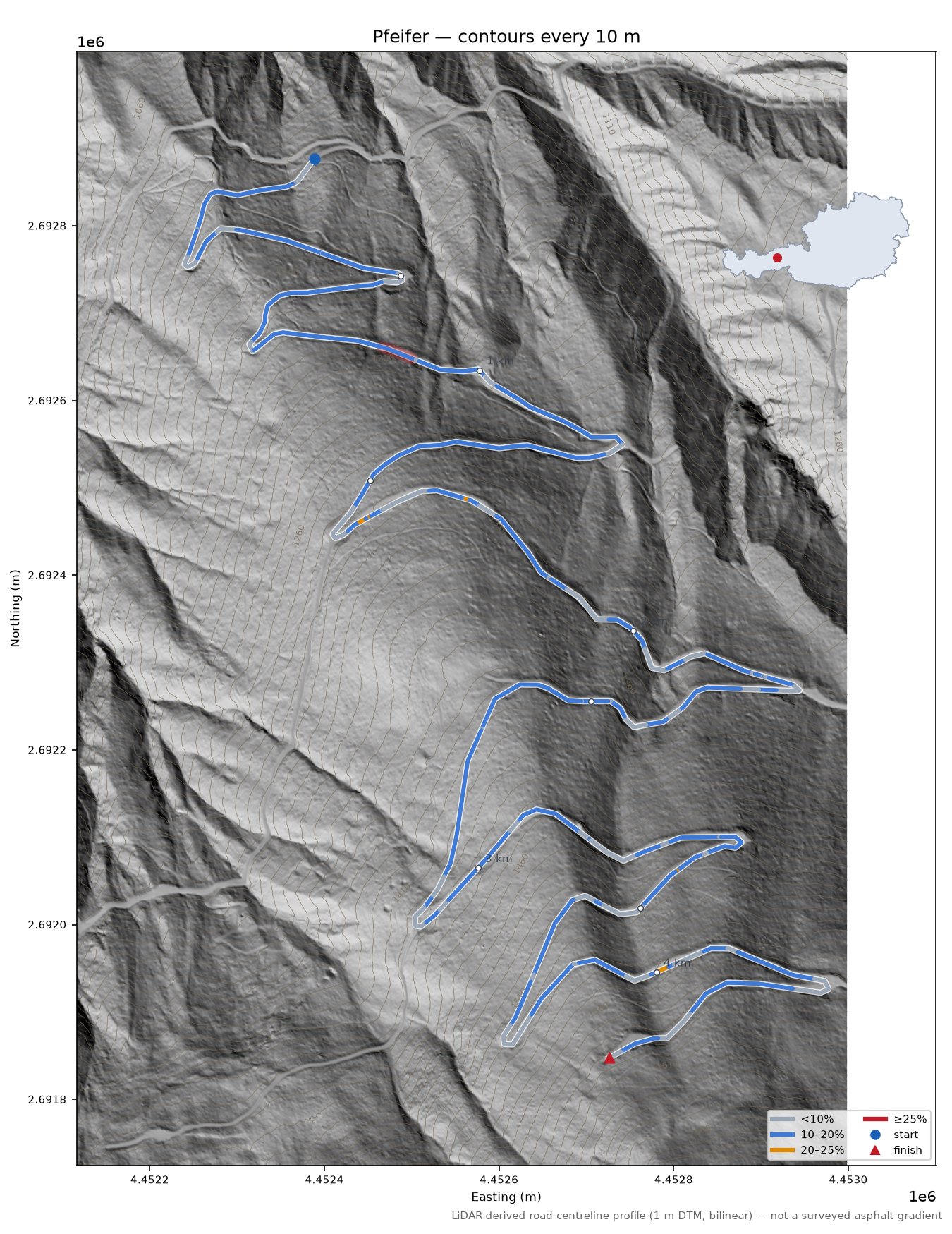 Pfeifer LiDAR hillshade map with contours