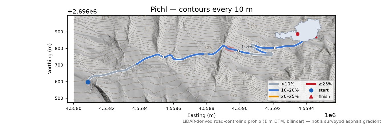 Pichl LiDAR hillshade map with contours
