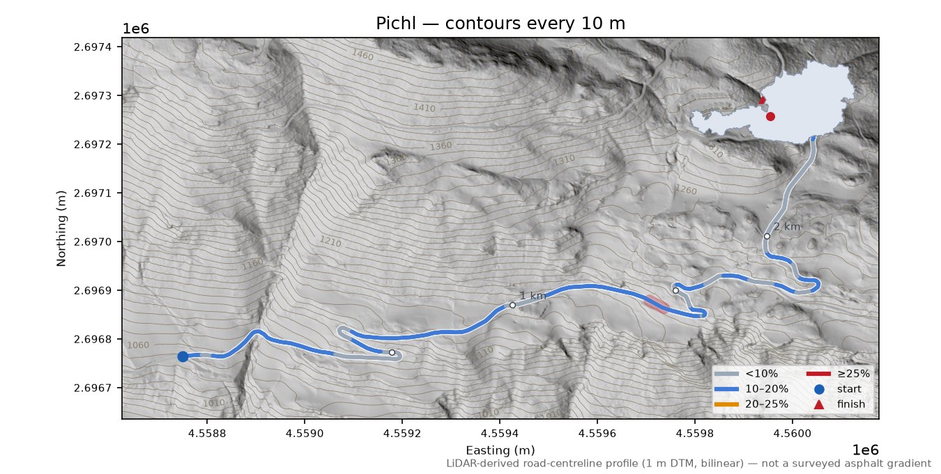 Pichl LiDAR hillshade map with contours