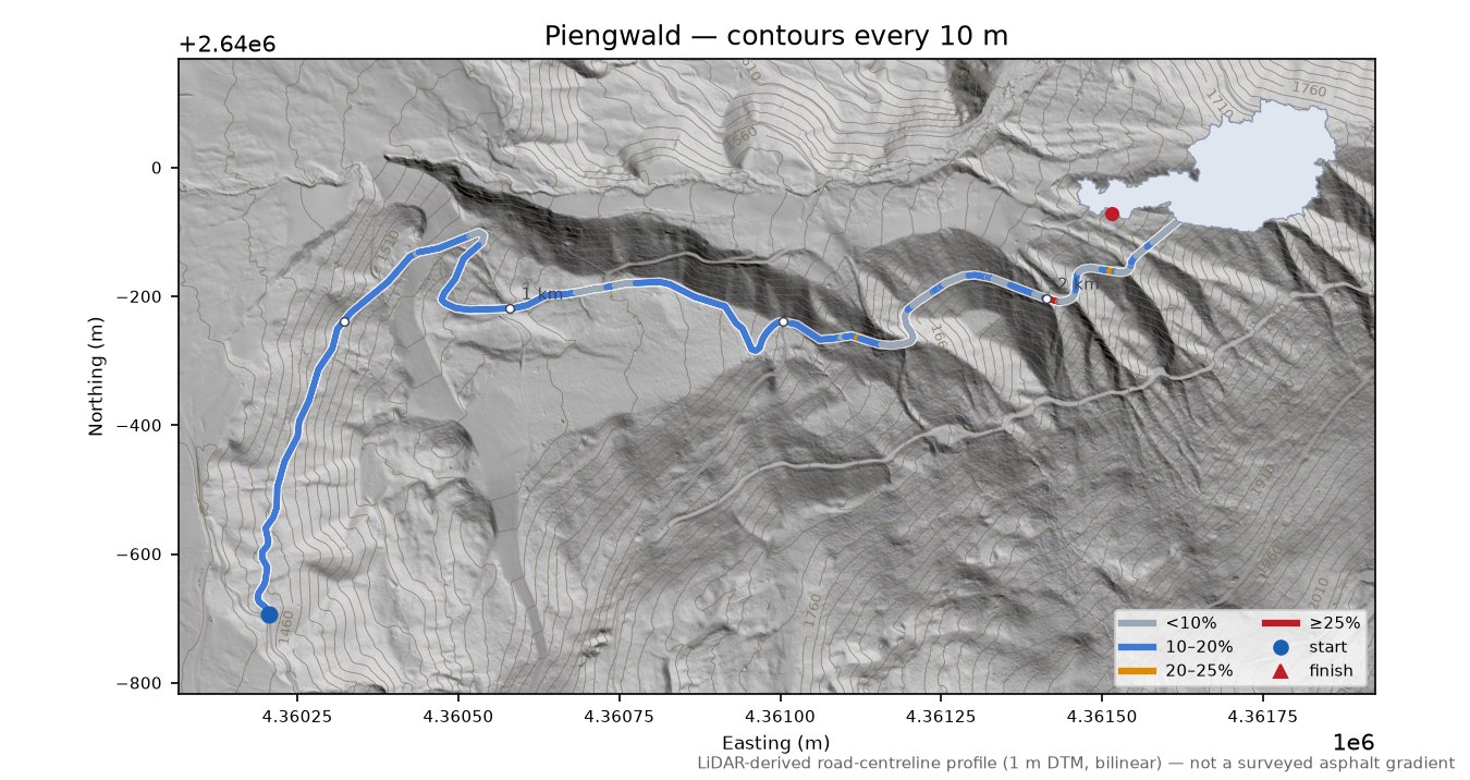 Piengwald LiDAR hillshade map with contours