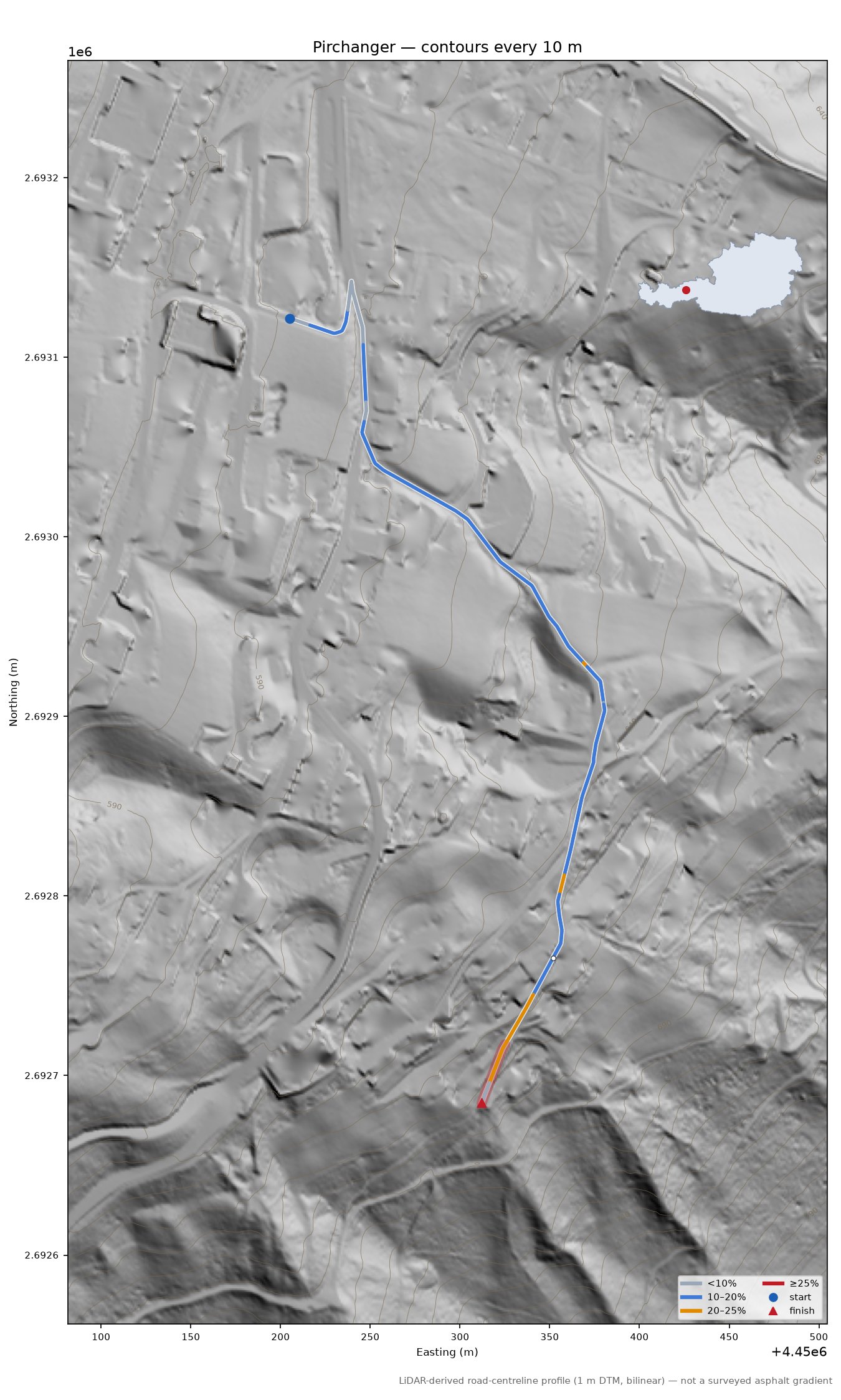 Pirchanger LiDAR hillshade map with contours