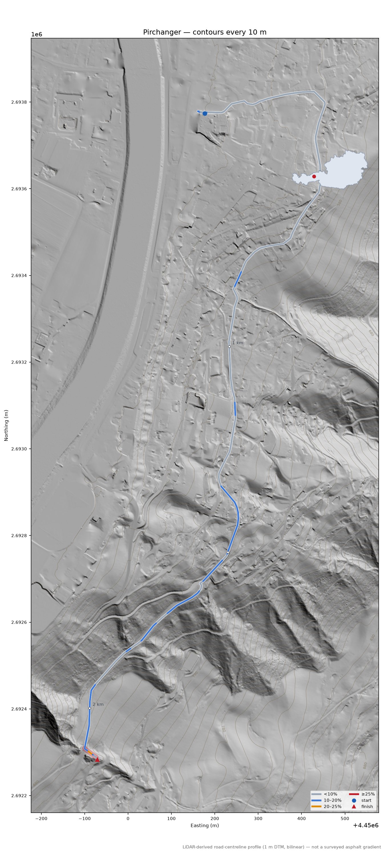 Pirchanger LiDAR hillshade map with contours