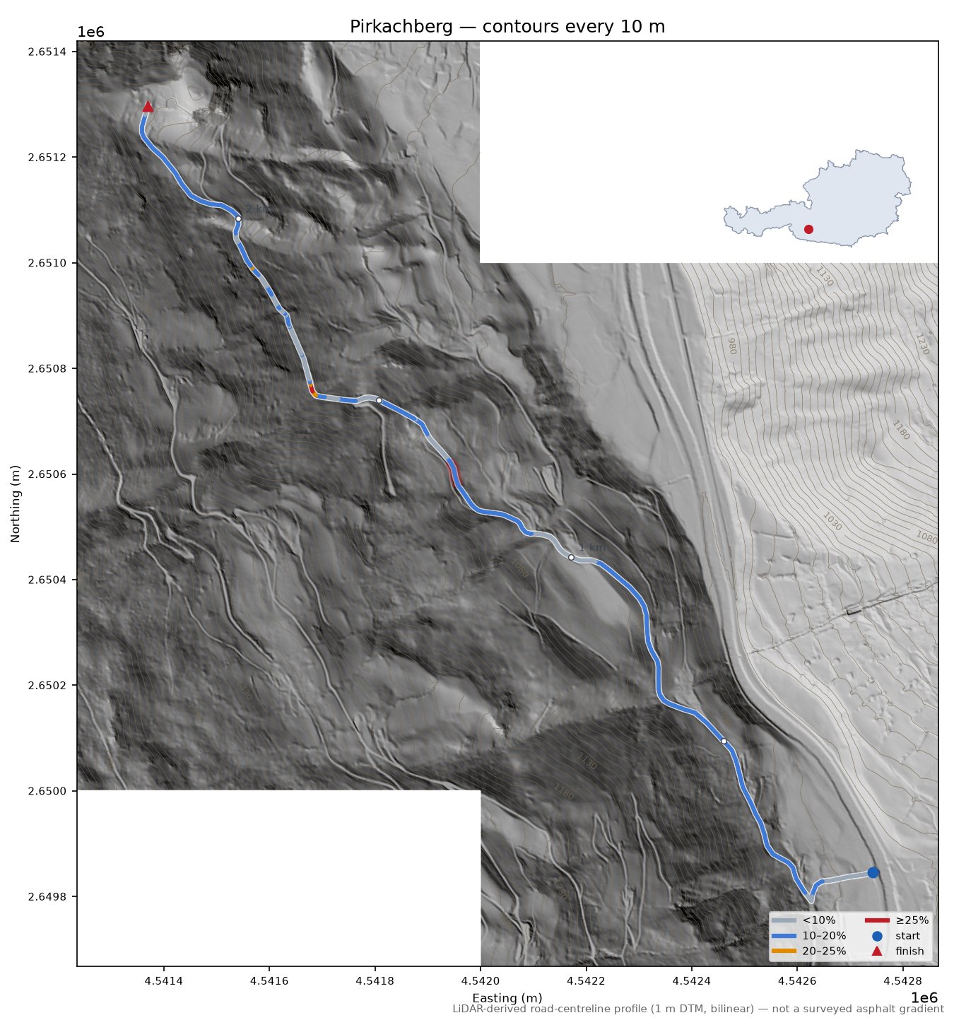 Pirkachberg LiDAR hillshade map with contours