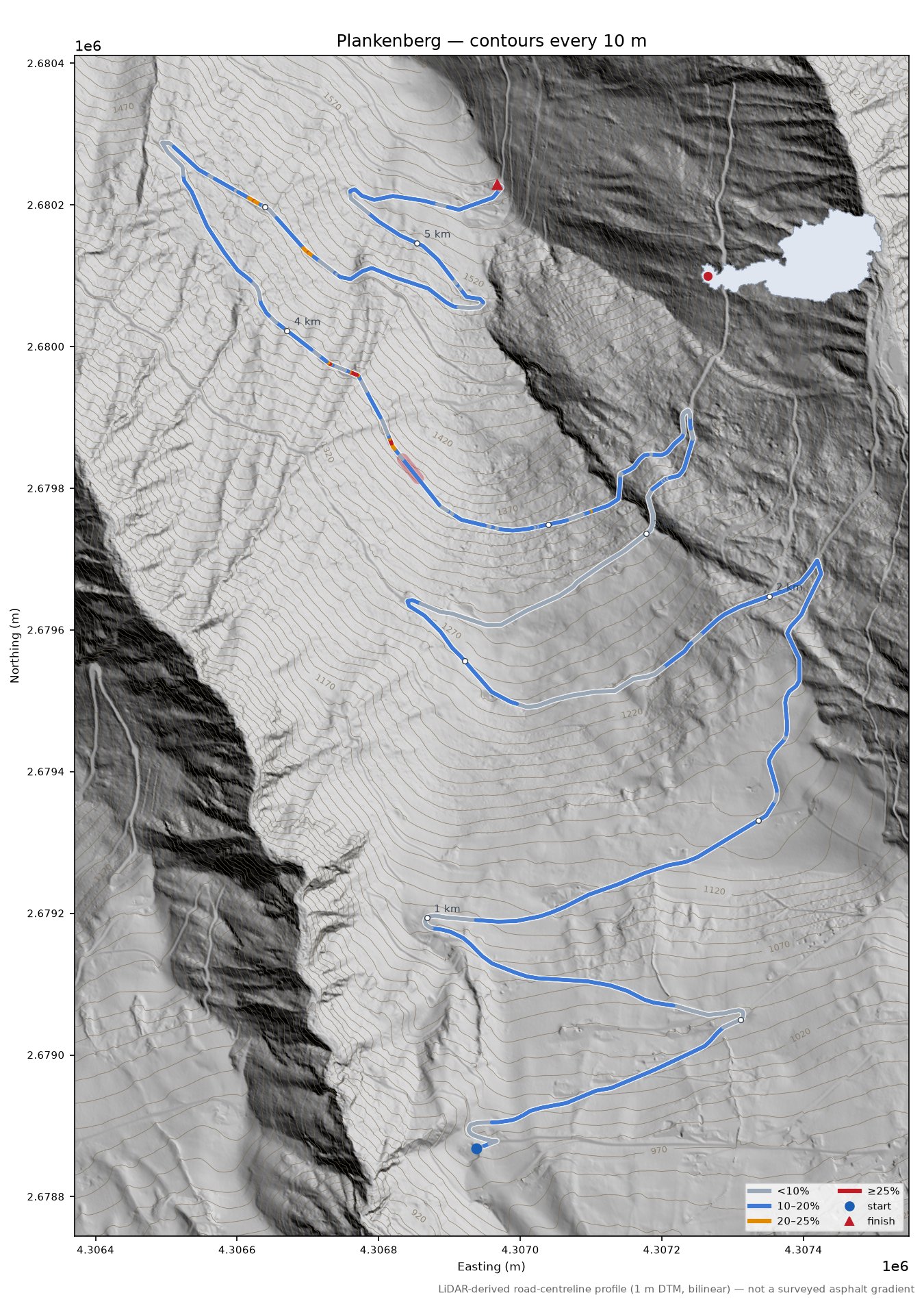 Plankenberg LiDAR hillshade map with contours