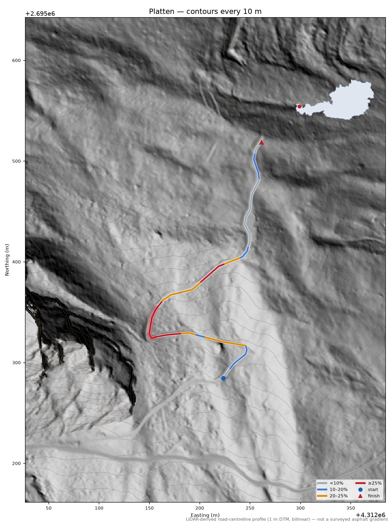 Platten LiDAR hillshade map with contours
