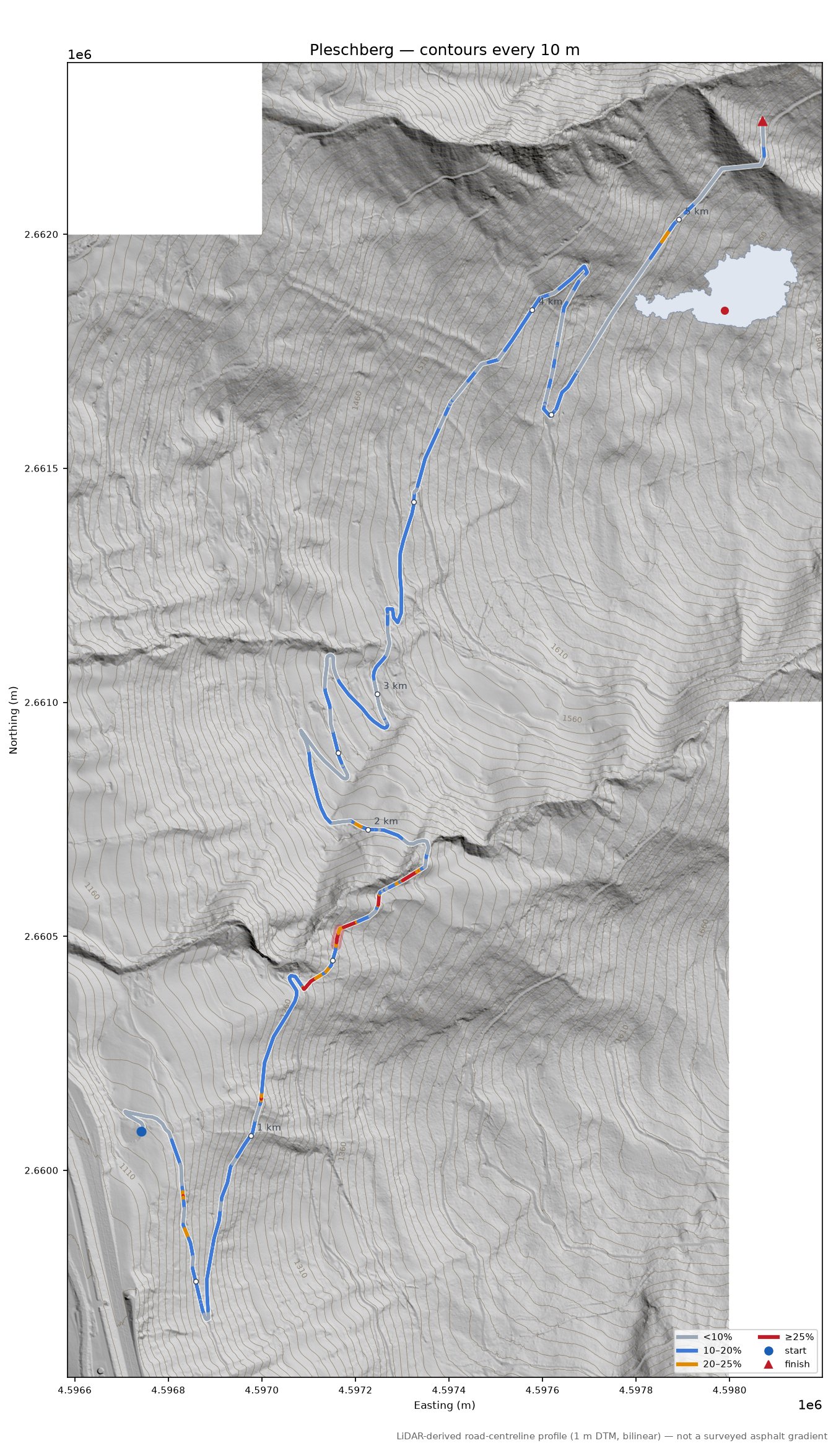 Pleschberg LiDAR hillshade map with contours